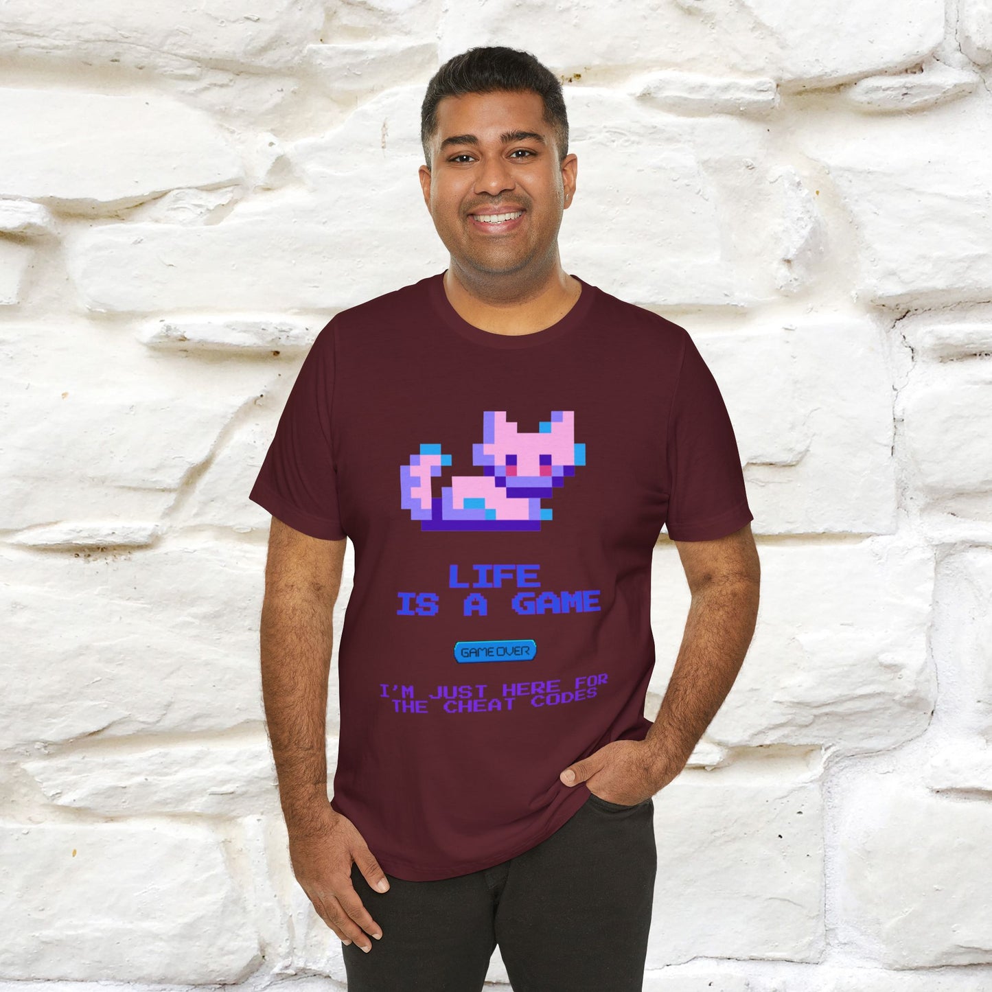 "Life Is A Game, I Am Just Here Fo The Cheat Code" Funny Cat T-Shirt for Men & Women | 100% Cotton* - Nunu&Miao Studio