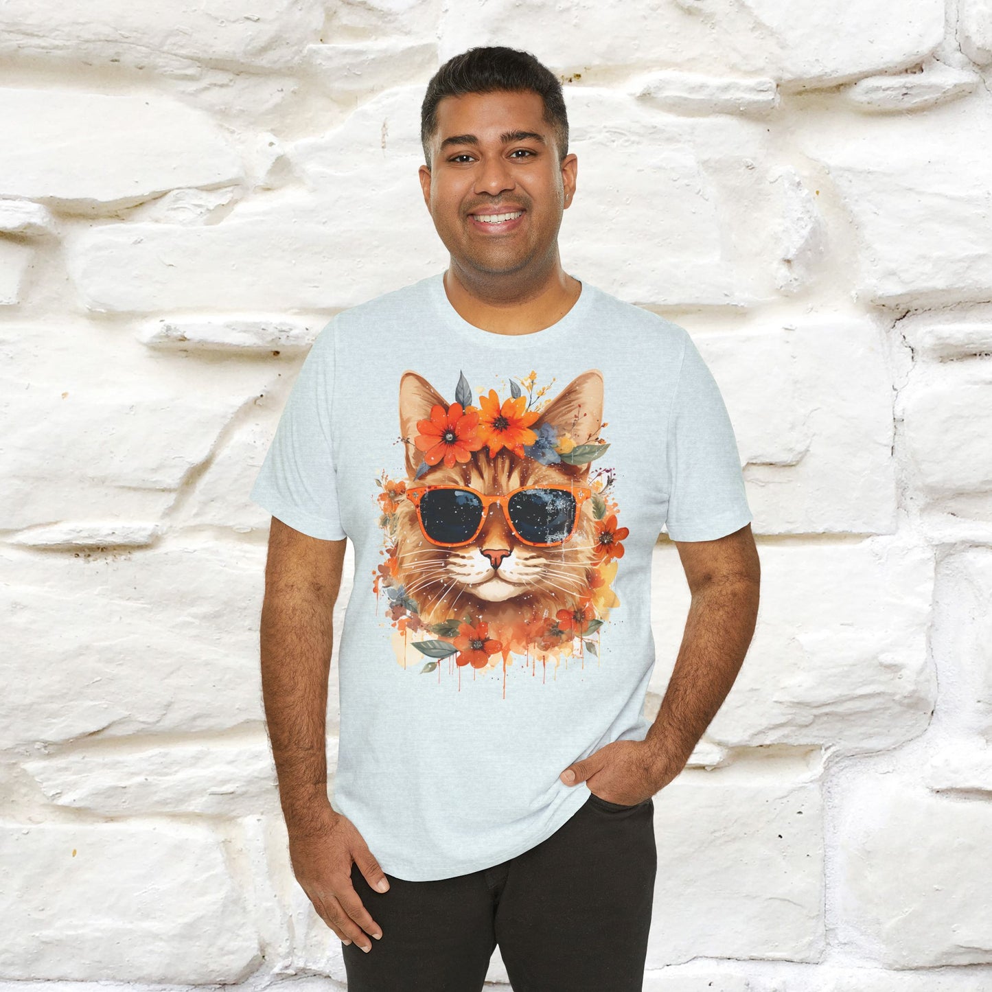 "Cool Cat in Bloom" T-shirt for Men and Women | 100% Cotton* - Nunu&Miao Studio