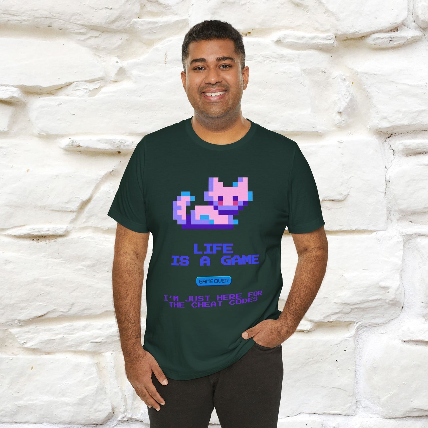 "Life Is A Game, I Am Just Here Fo The Cheat Code" Funny Cat T-Shirt for Men & Women | 100% Cotton* - Nunu&Miao Studio