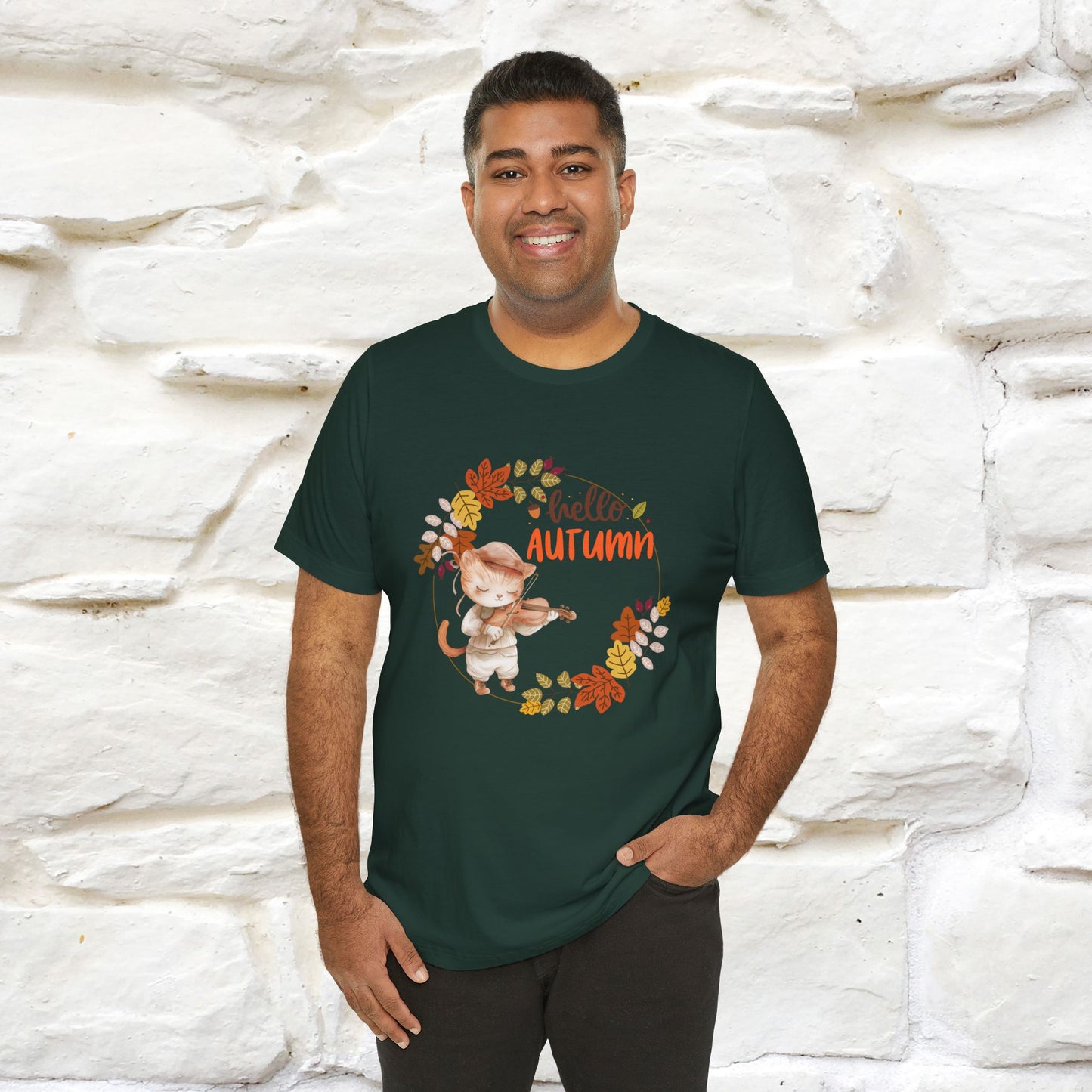 "Hello Autumn" Cat T-Shirt for Men & Women | 100% Cotton* | Cozy Fall Fashion - Nunu&Miao Studio