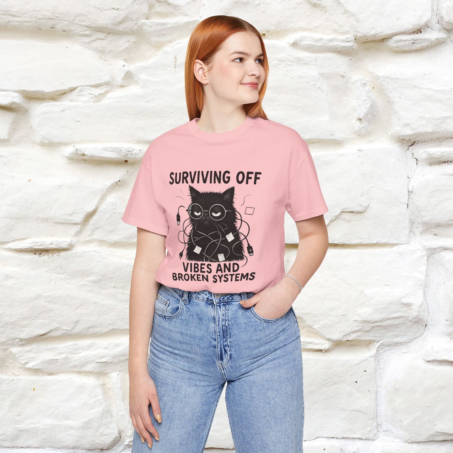 "Surviving Off...Vibes And Broken .. " |Cat T-Shirt | Nunu&Miao Studio