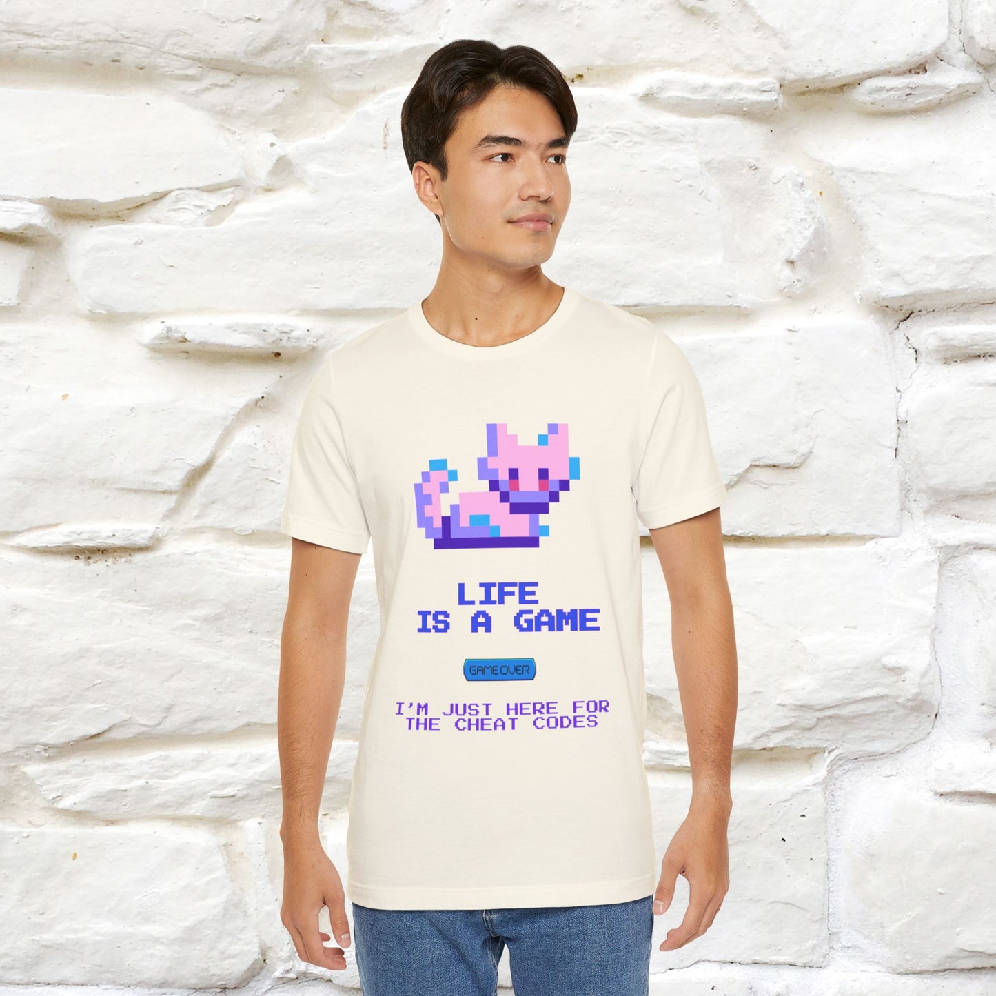 "Life Is A Game, I Am Just Here Fo The Cheat Code" Funny Cat T-Shirt for Men & Women | 100% Cotton* - Nunu&Miao Studio