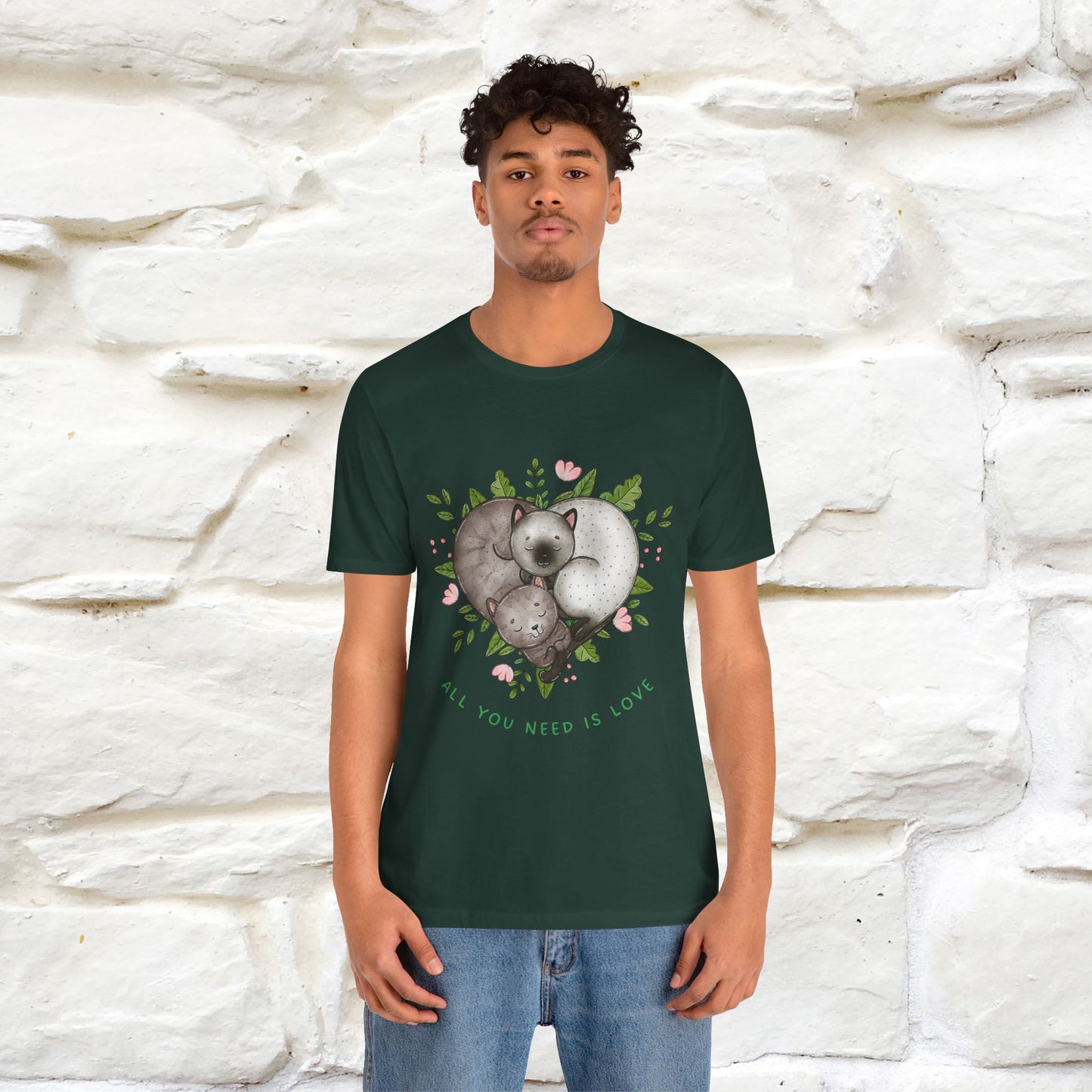 "All You Need Is Love" Cat T-Shirt | 100% Cotton* | Adorable Cat Apparel for Men & Women
