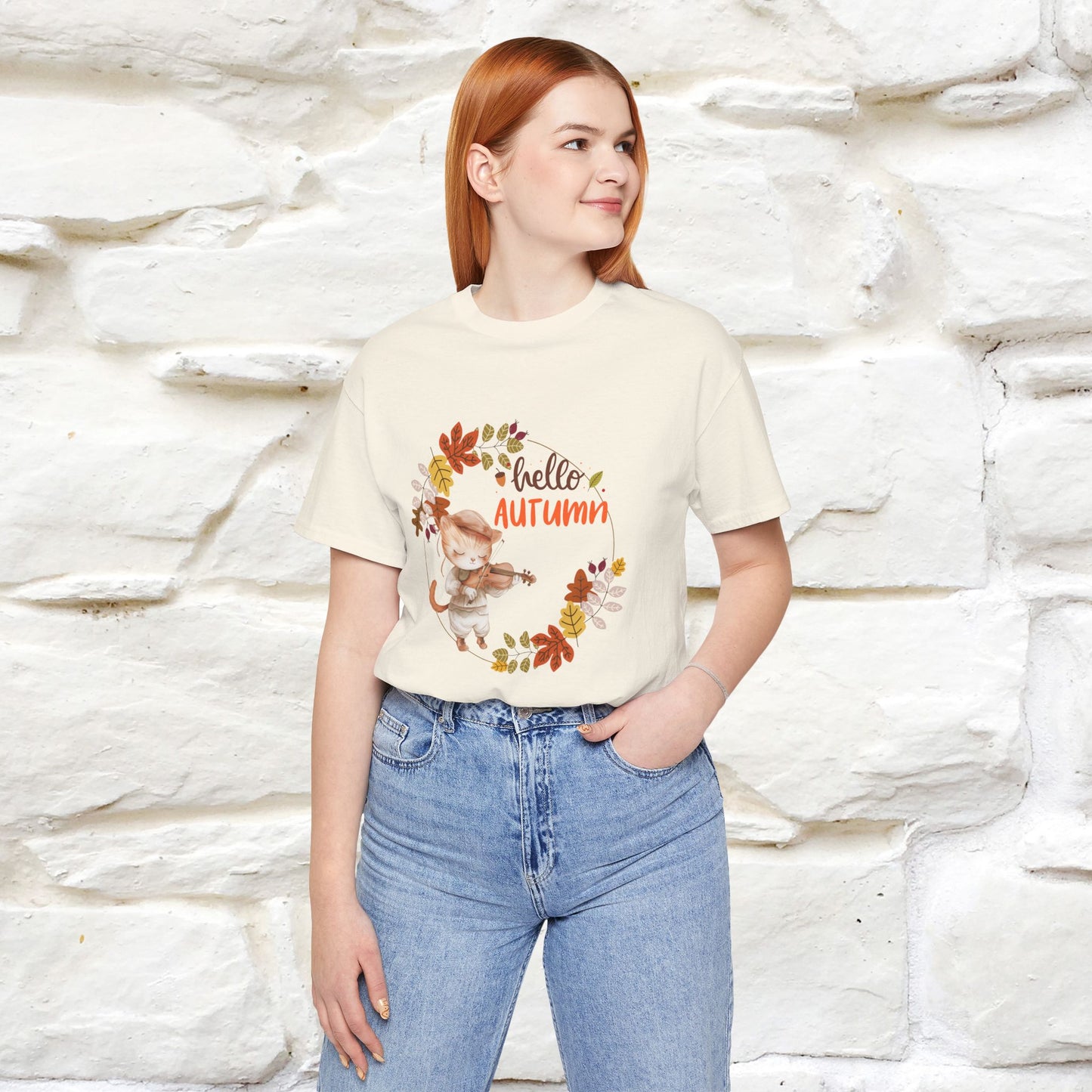 "Hello Autumn" Cat T-Shirt for Men & Women | 100% Cotton* | Cozy Fall Fashion - Nunu&Miao Studio
