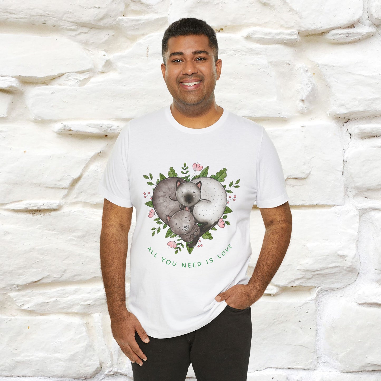 "All You Need Is Love" Cat T-Shirt | 100% Cotton* | Adorable Cat Apparel for Men & Women