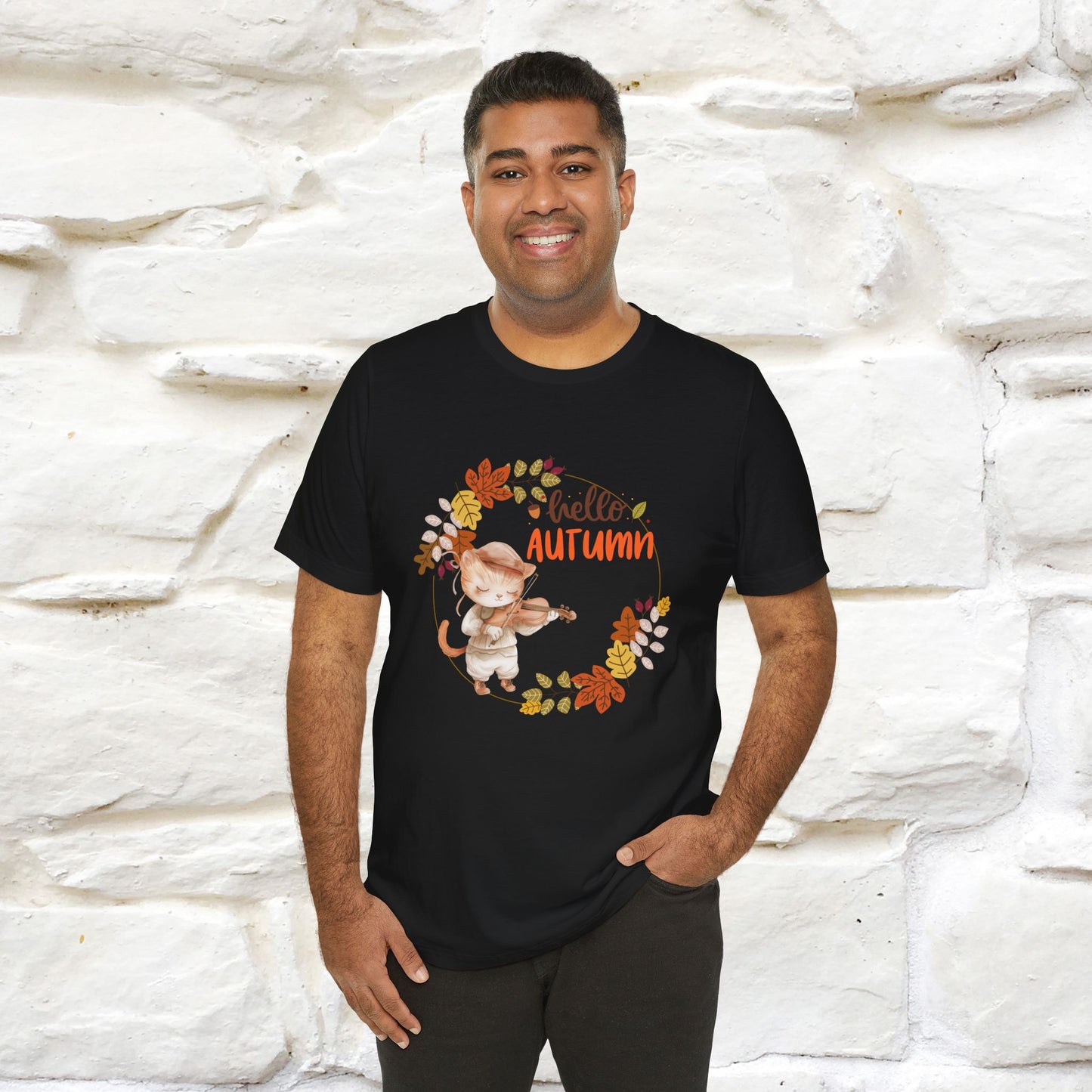 "Hello Autumn" Cat T-Shirt for Men & Women | 100% Cotton* | Cozy Fall Fashion - Nunu&Miao Studio