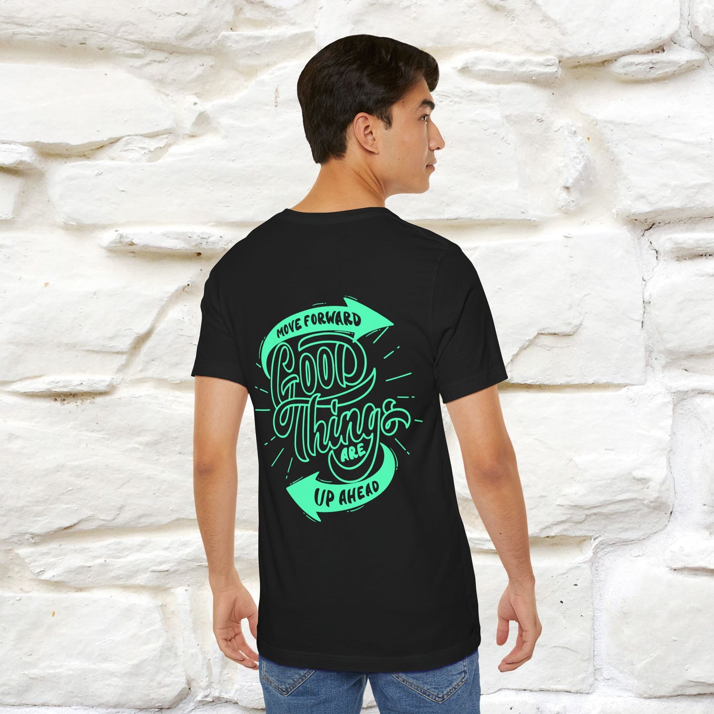 "Move Foreward Good Things Are Up Head" Cat T-Shirt| Front & Back Design | Nunu&Miao Studio