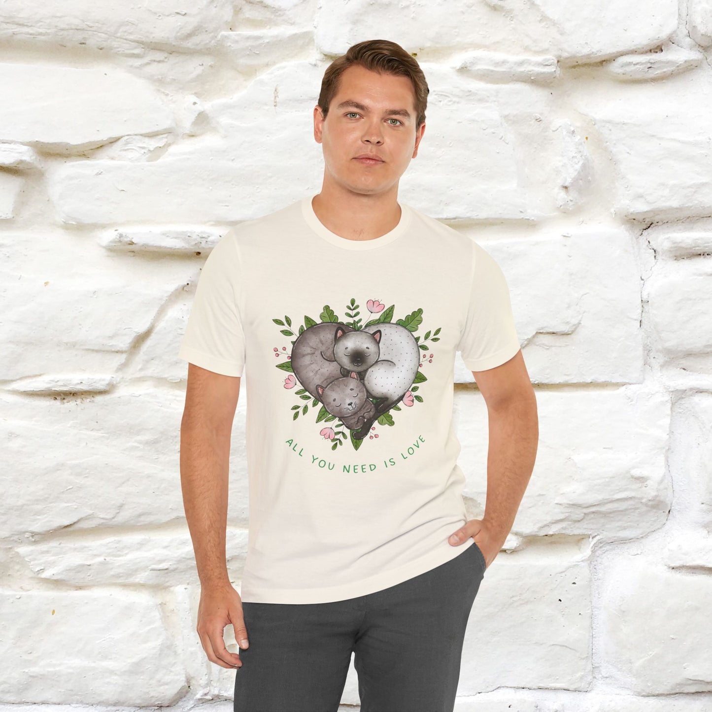 "All You Need Is Love" Cat T-Shirt | 100% Cotton* | Adorable Cat Apparel for Men & Women