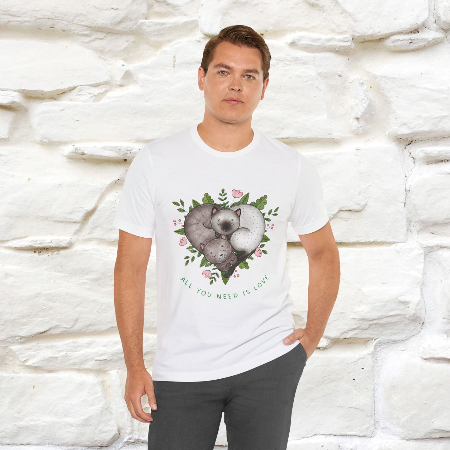 "All You Need Is Love" Cat T-Shirt | 100% Cotton* | Adorable Cat Apparel for Men & Women