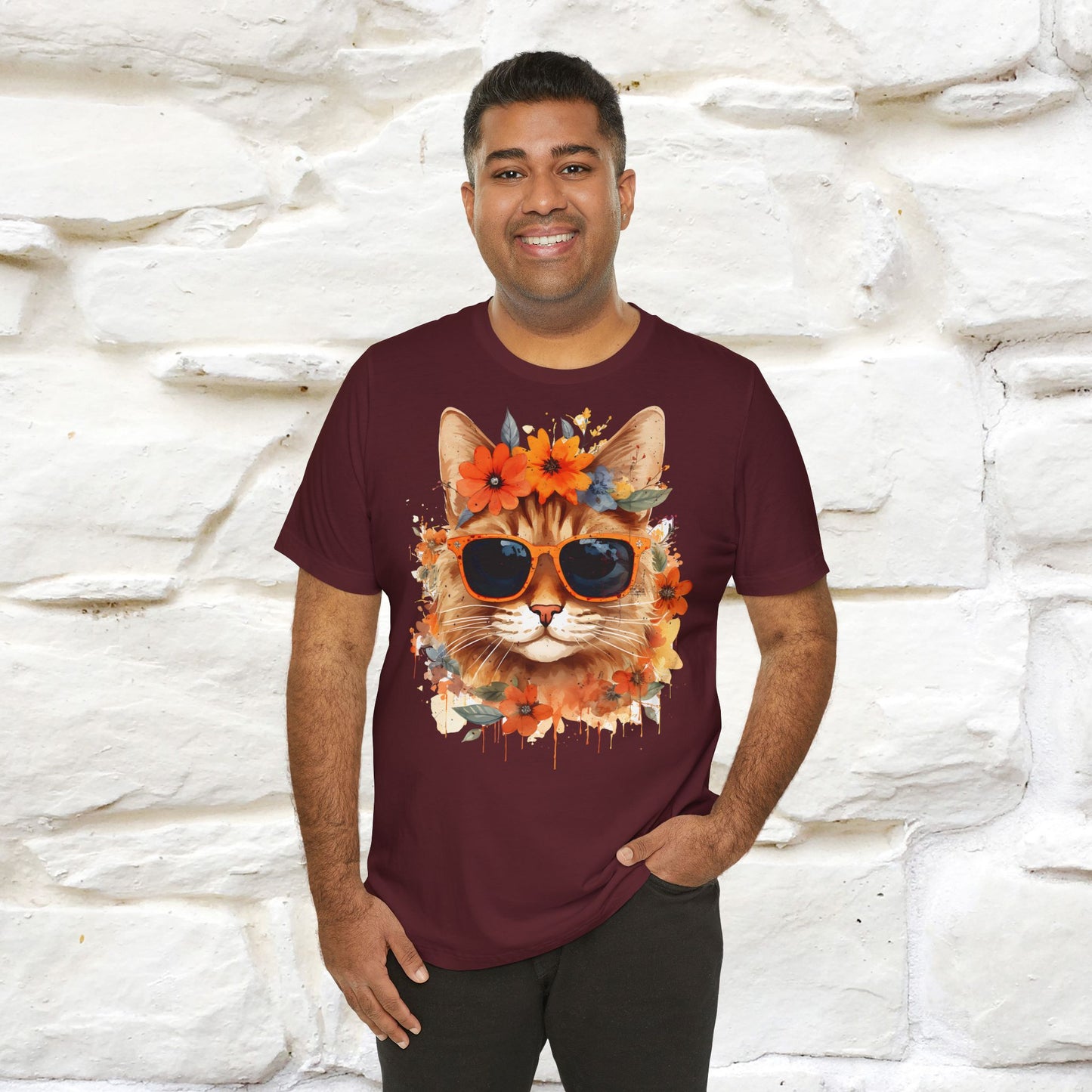 "Cool Cat in Bloom" T-shirt for Men and Women | 100% Cotton* - Nunu&Miao Studio