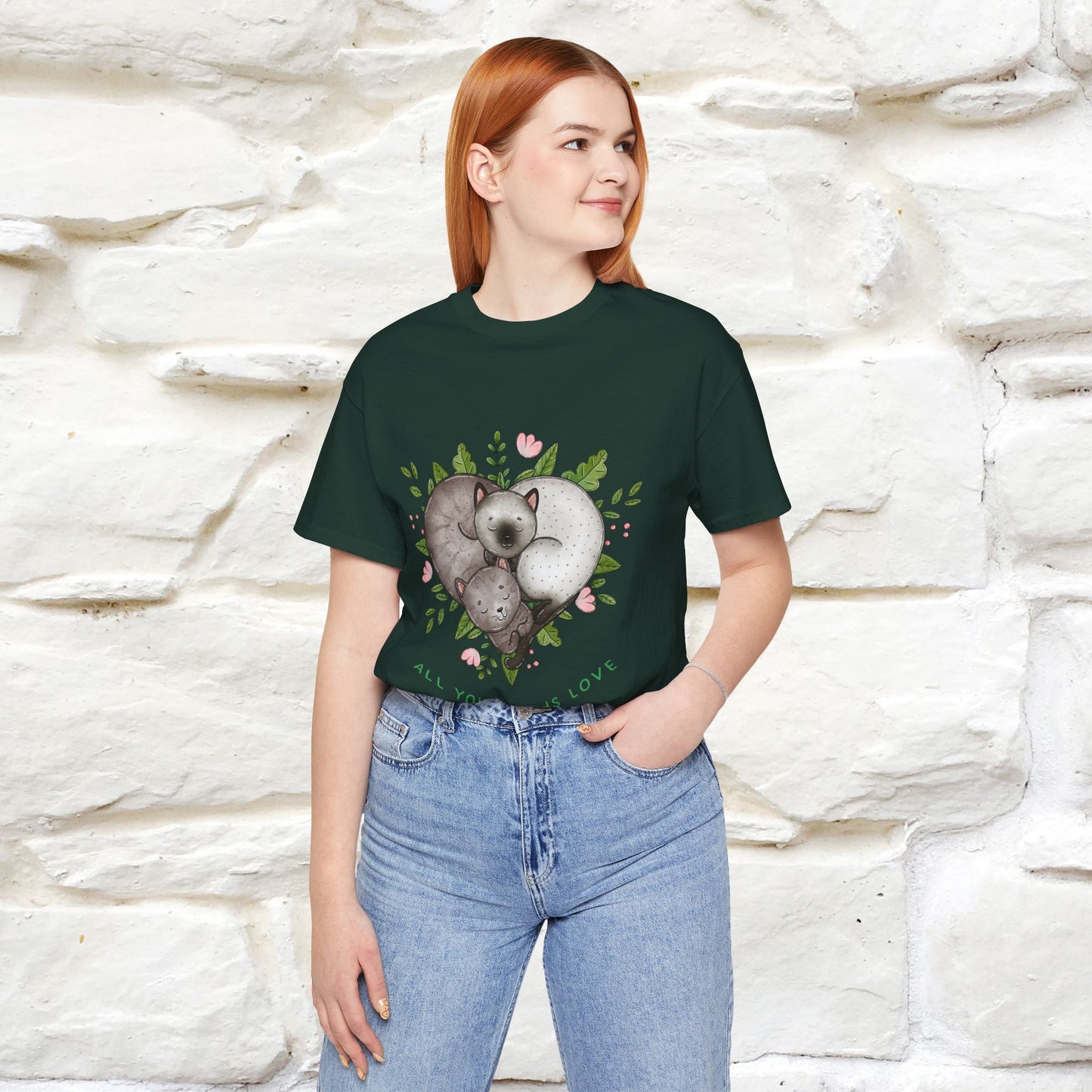 "All You Need Is Love" Cat T-Shirt | 100% Cotton* | Adorable Cat Apparel for Men & Women