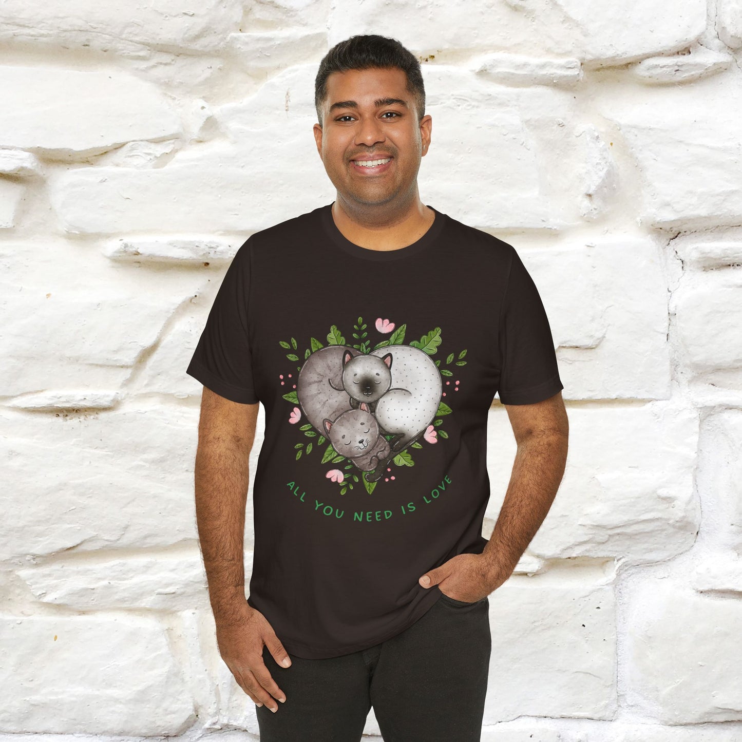 "All You Need Is Love" Cat T-Shirt | 100% Cotton* | Adorable Cat Apparel for Men & Women