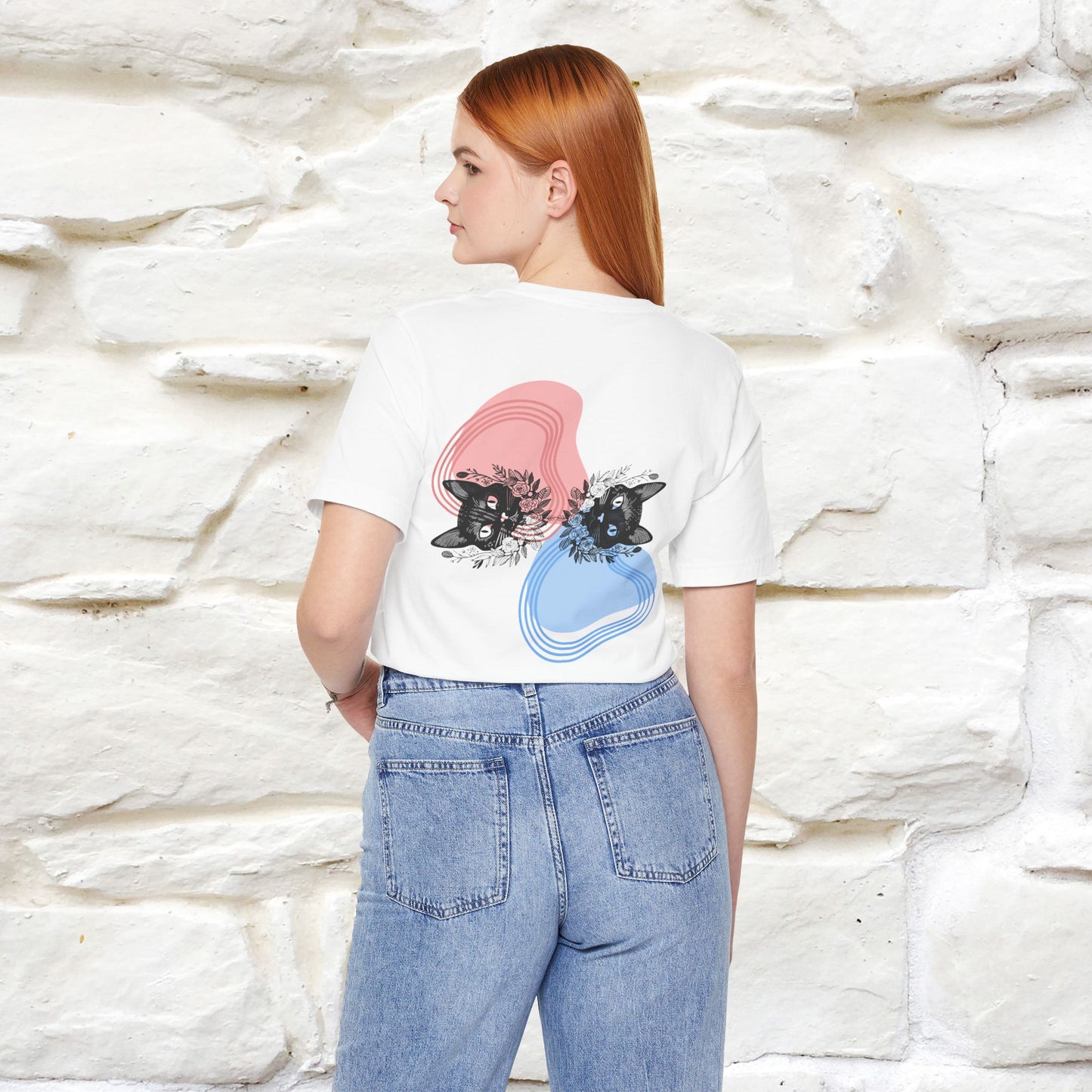 ''Pink and Blu'' Cat T-Shirt Front and Back Design | Nunu&Miao Studio