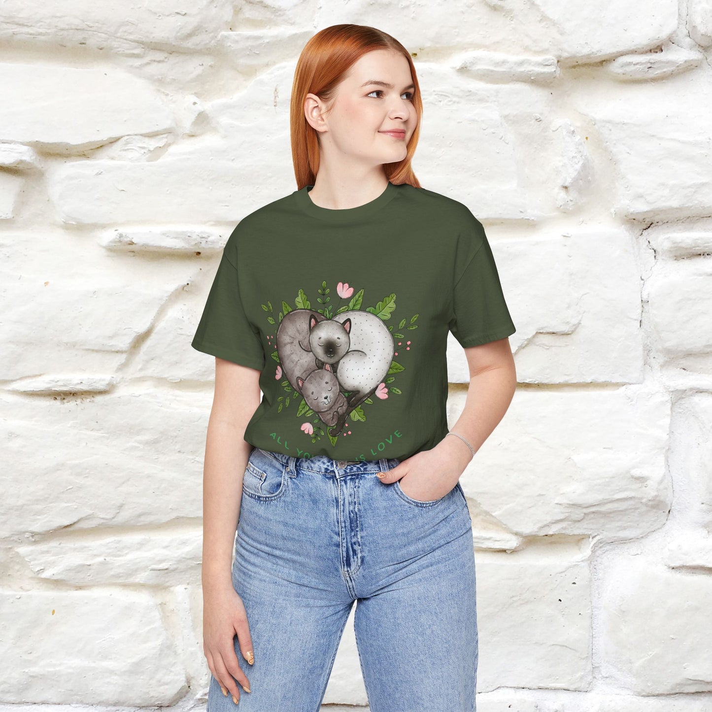 "All You Need Is Love" Cat T-Shirt | 100% Cotton* | Adorable Cat Apparel for Men & Women