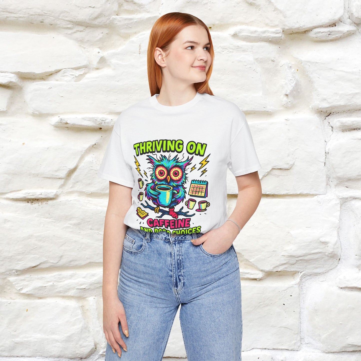 ''Thriving On Caffeine And Poor Choices''| Sarcastic Cat T-Shirt | Nunu&Miao Studio