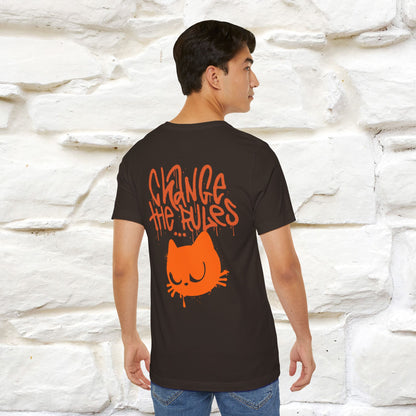 ''Change The Rules''  Cat T-shirt for Men Front And Back Design 100% Cotton*