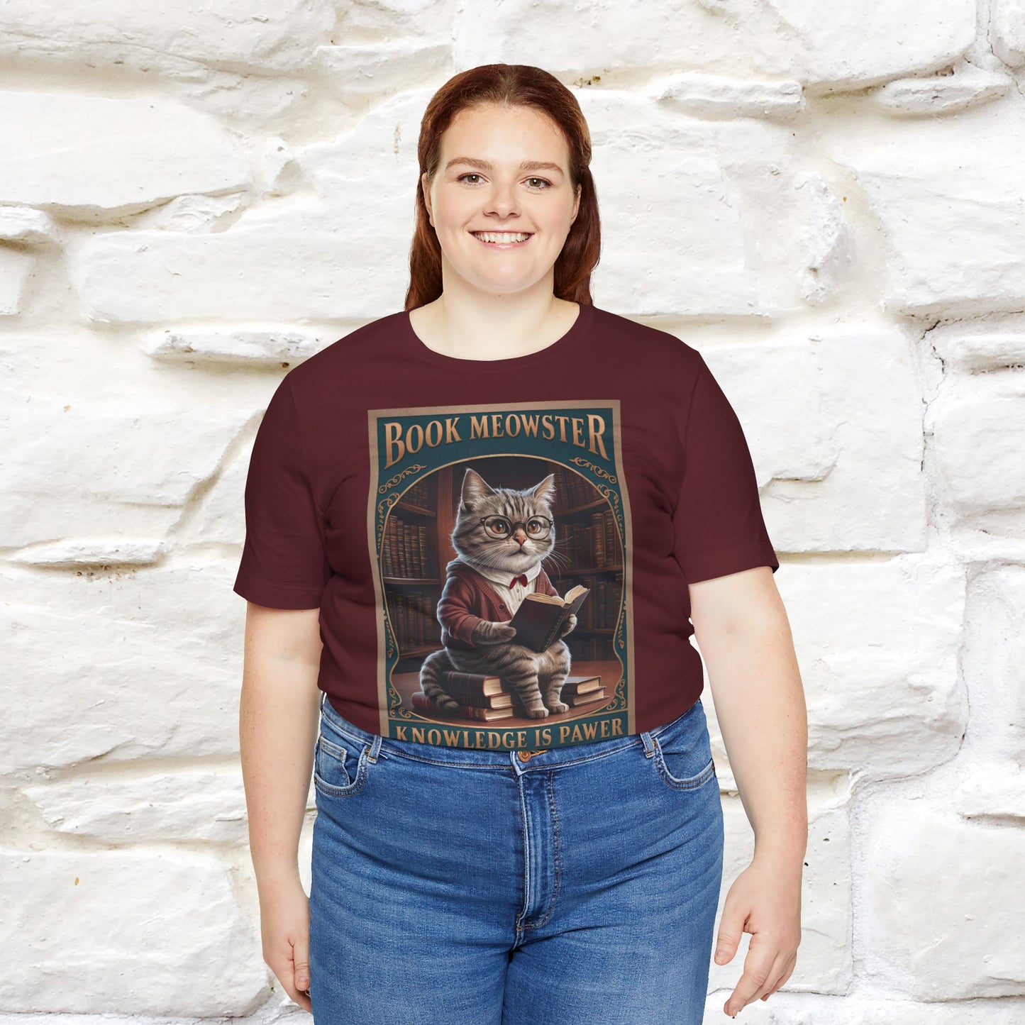 "Book Meowster: Knowledge Is Pawer Cat T-Shirt for Men & Women | 100% Cotton*