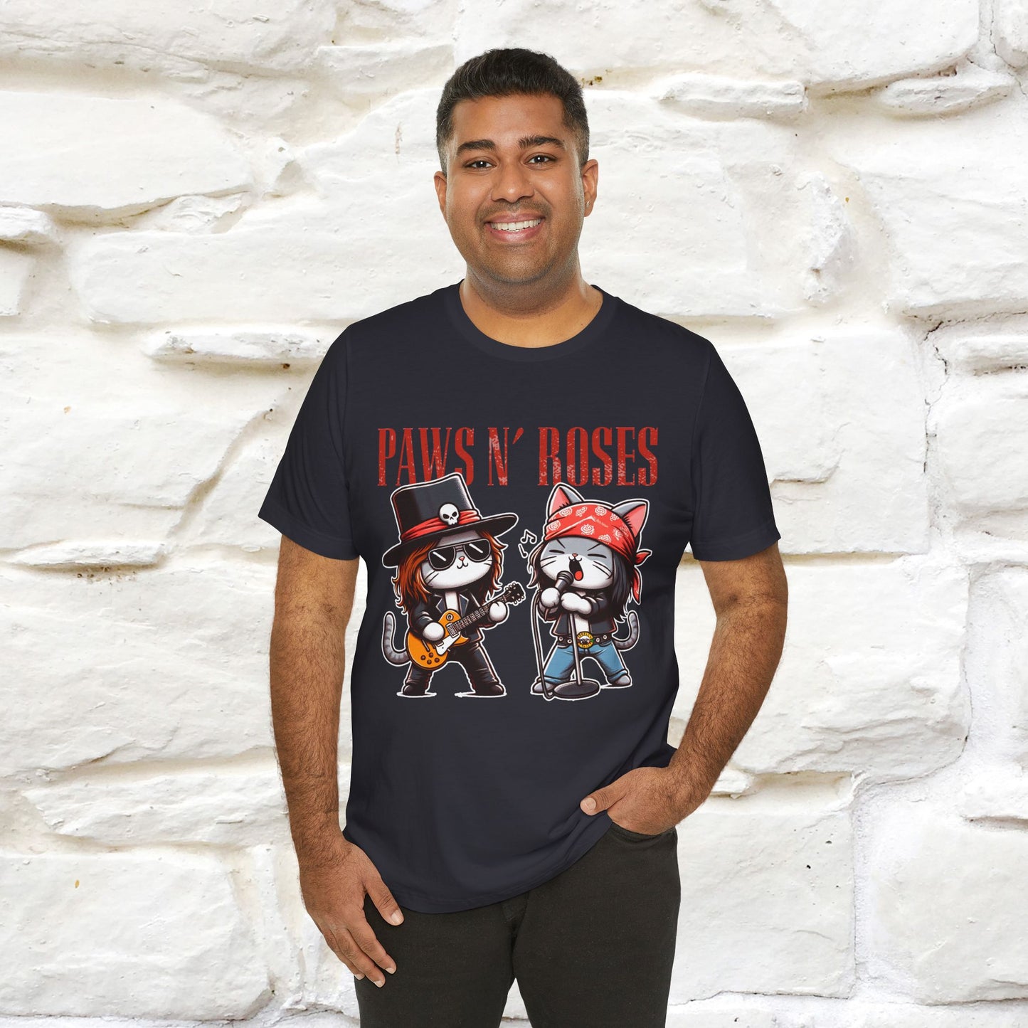 Paws N' Roses T-Shirt | Rock-Inspired Cat Lover Tee for Men & Women | 100% Cotton*