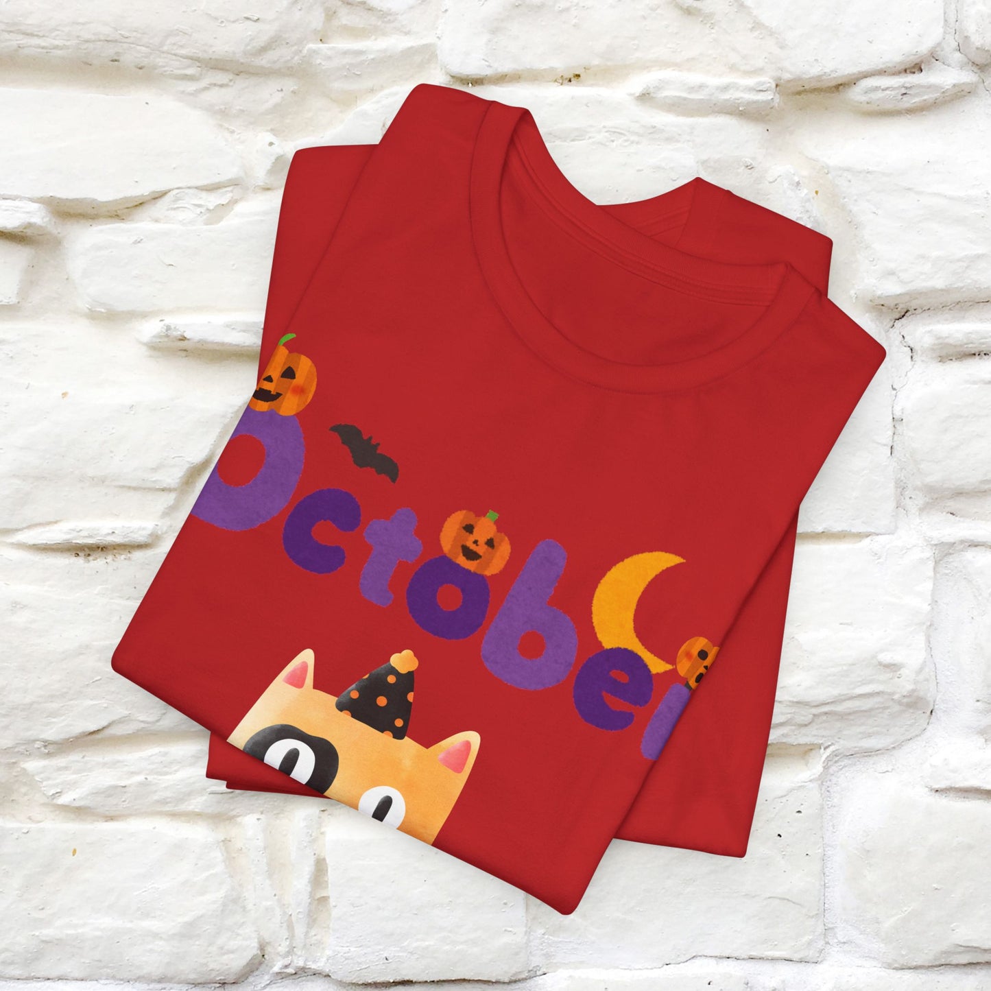 ''October Halloween'' Cat Unisex T-shirt 100% Cotton*