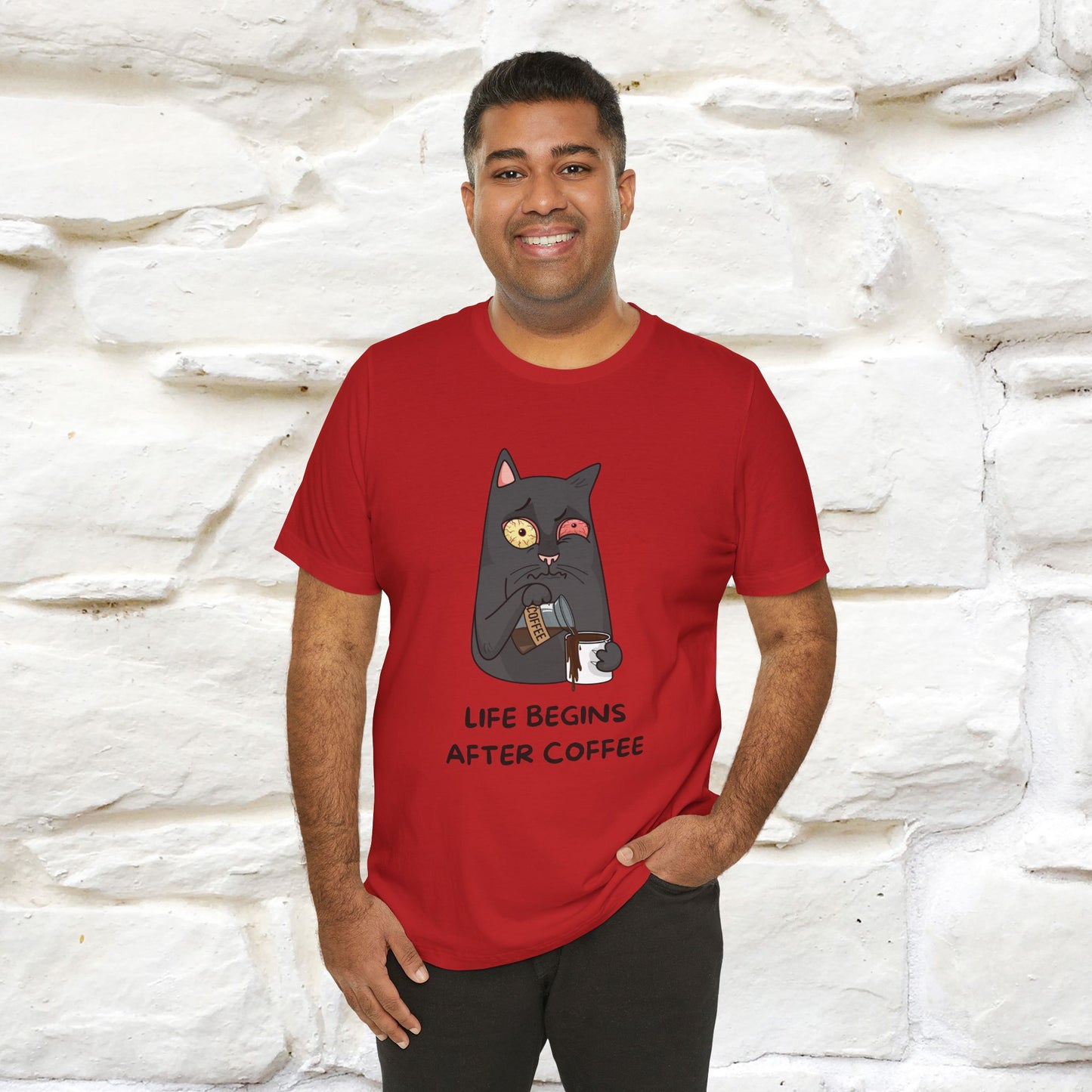 ''Life Begings After Coffe''  Cat T-shirt for Men and Women  100% Cotton*