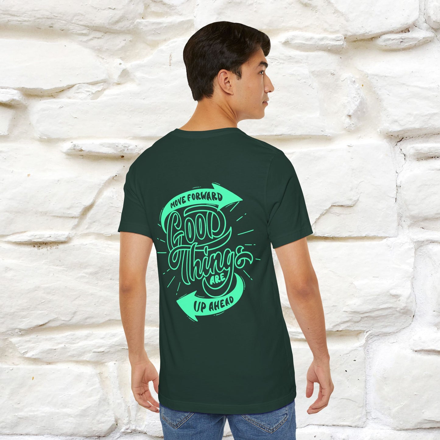 "Move Foreward Good Things Are Up Head" Cat T-Shirt| Front & Back Design | Nunu&Miao Studio