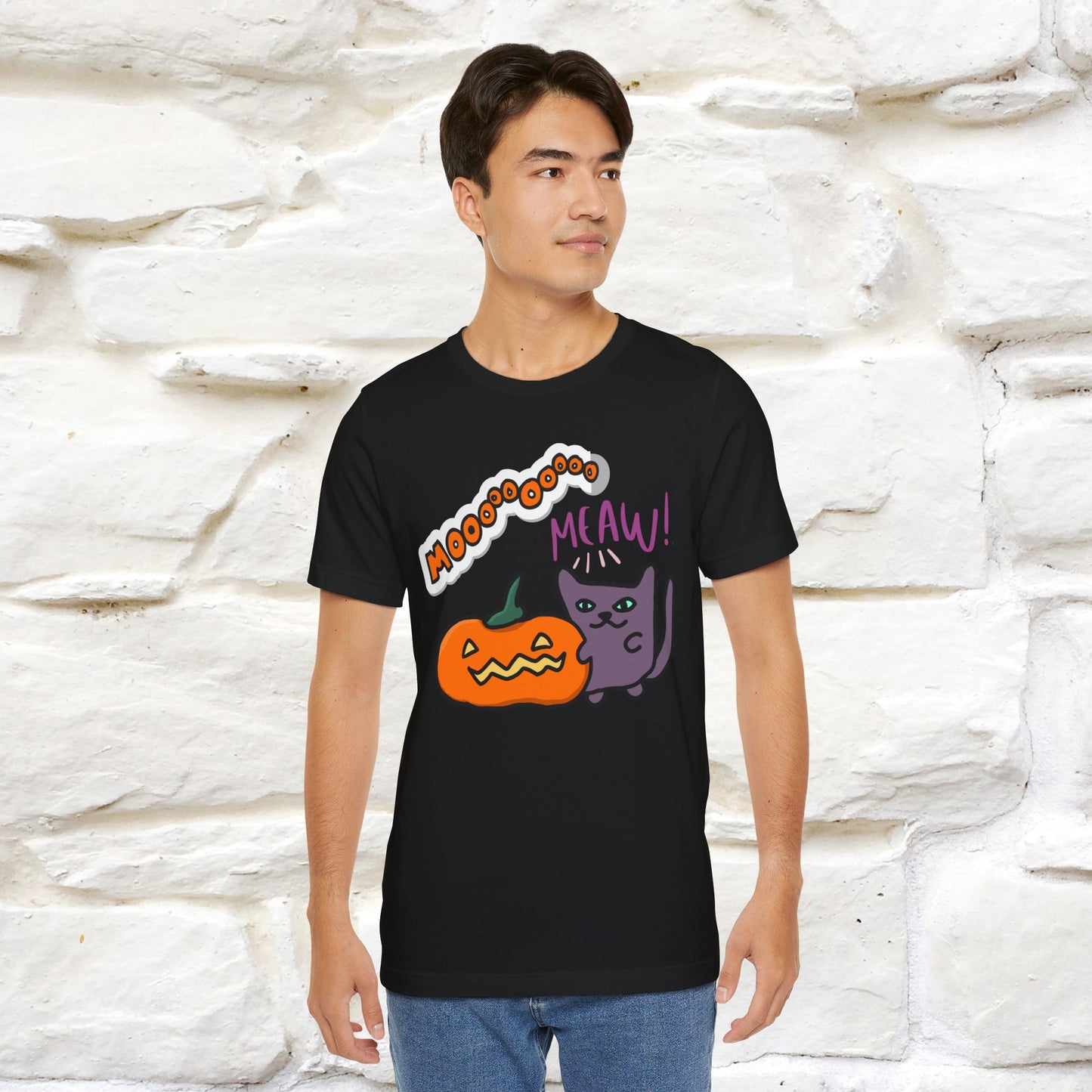 ''Mooooo Meaw'' Halloween Unisex Cat T-shirt 100% Cotton*