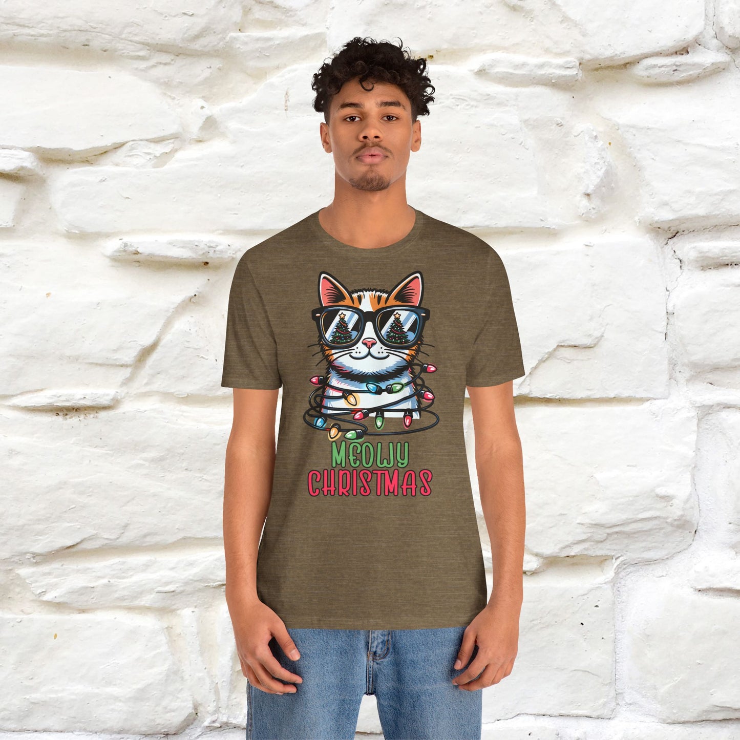 Meowy Christmas T-Shirt | Festive Cat Christmas Shirt for Men & Women | 100% Cotton