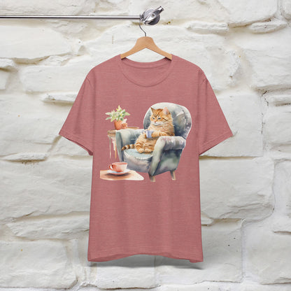 "Cat and Cuppa Comfort"T-shirt for Women 100% Cotton* - Nunu&Miao Studio