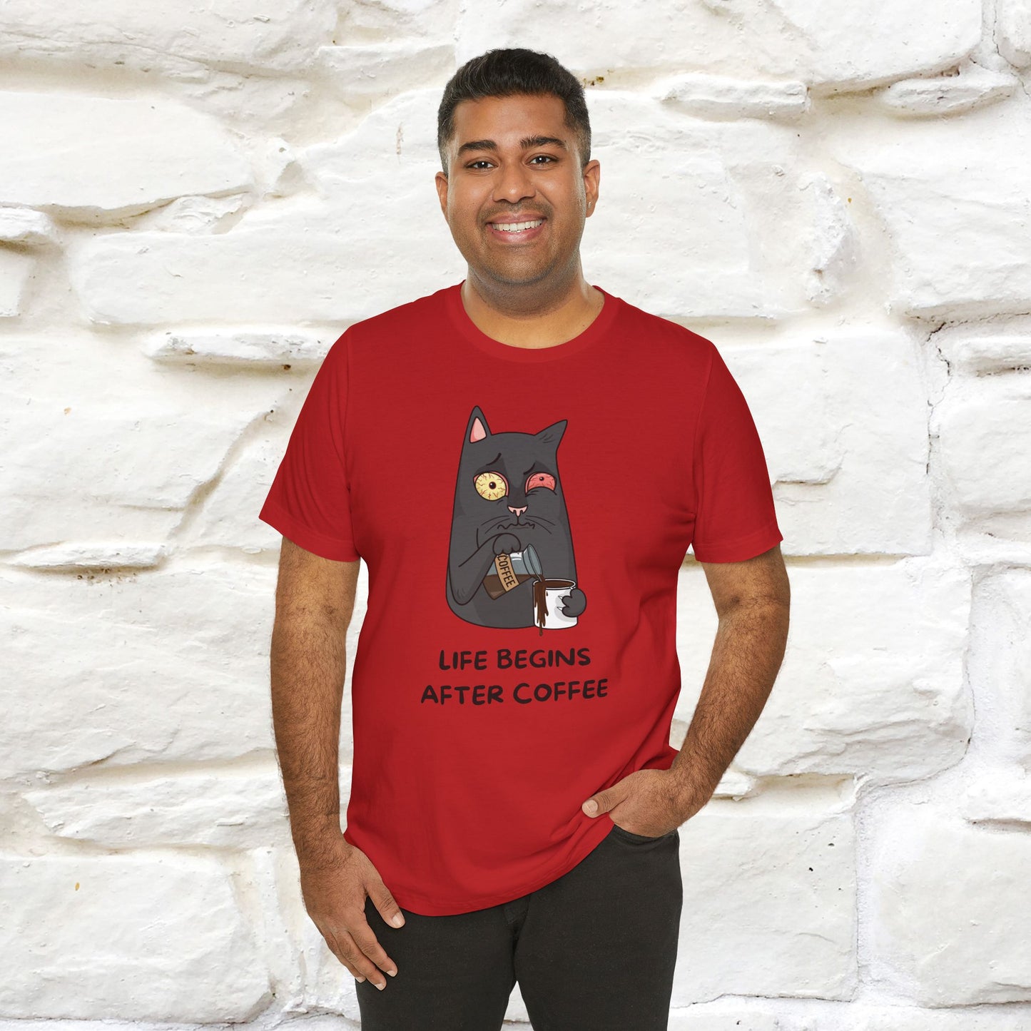 ''Life Begings After Coffe''  Cat T-shirt for Men and Women  100% Cotton*