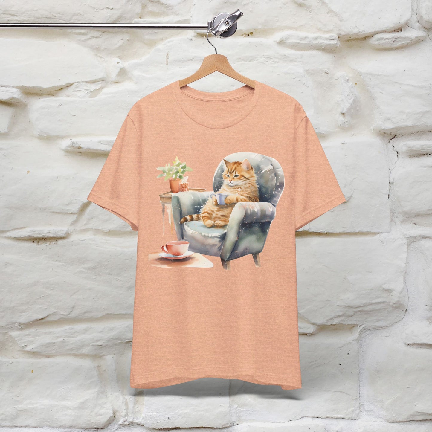 "Cat and Cuppa Comfort"T-shirt for Women 100% Cotton* - Nunu&Miao Studio