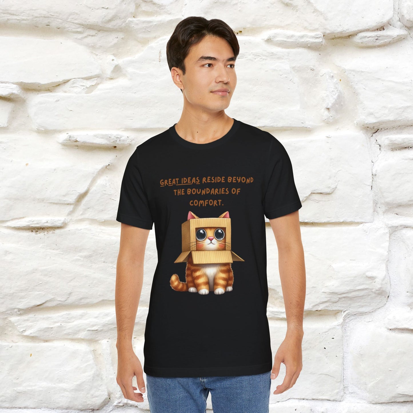 "Great Ideas Reside Beyond Boundaries of Comfort" Cat T-shirt for Men and women  | 100% Cotton*