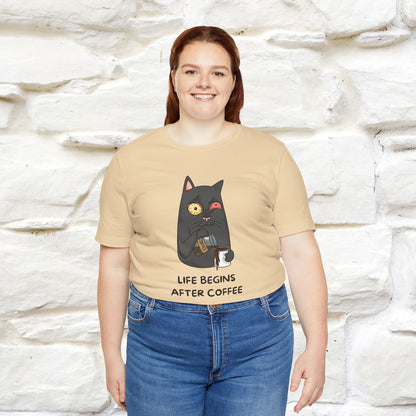 ''Life Begings After Coffe''  Cat T-shirt for Men and Women  100% Cotton*