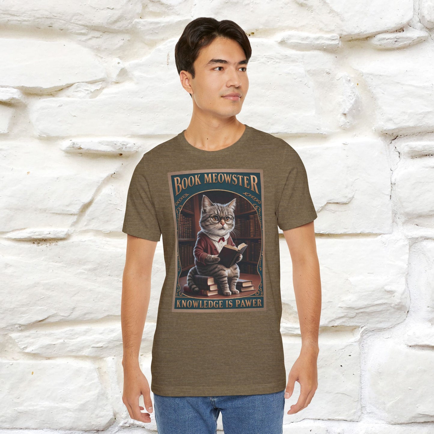 "Book Meowster: Knowledge Is Pawer Cat T-Shirt for Men & Women | 100% Cotton*