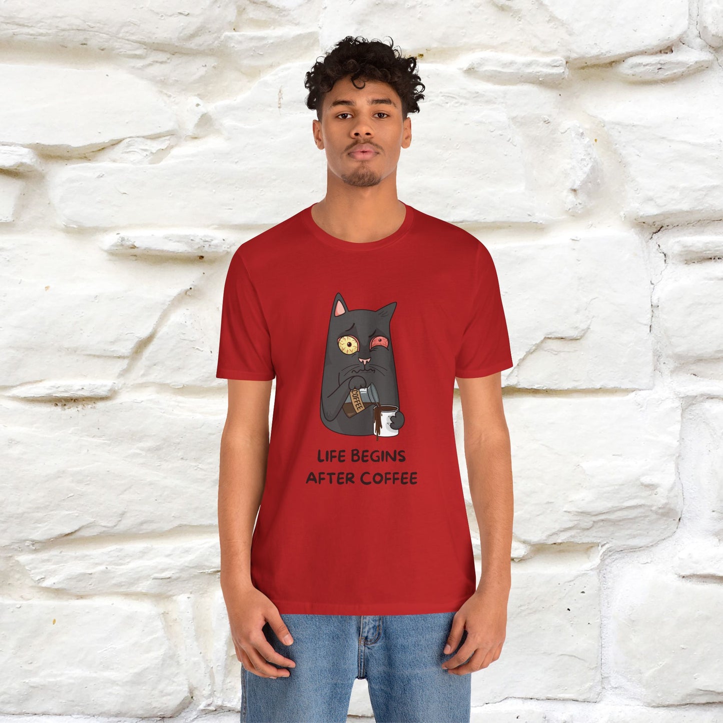 ''Life Begings After Coffe''  Cat T-shirt for Men and Women  100% Cotton*