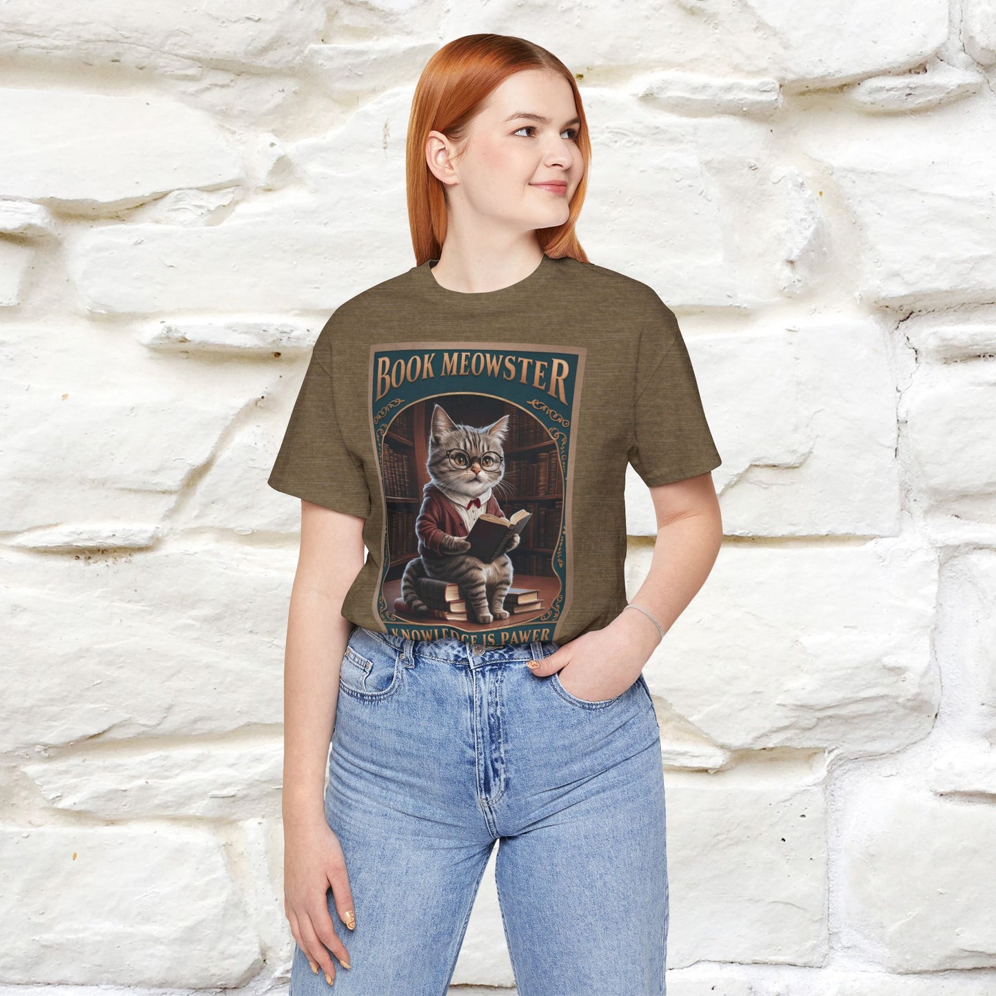 "Book Meowster: Knowledge Is Pawer Cat T-Shirt for Men & Women | 100% Cotton*