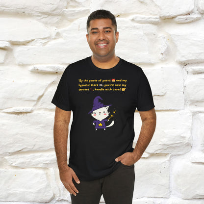 "By the Power of Purrs and My Hypnotic Stare" Halloween Cat Spell T-Shirt for Men & Women | 100% Cotton*