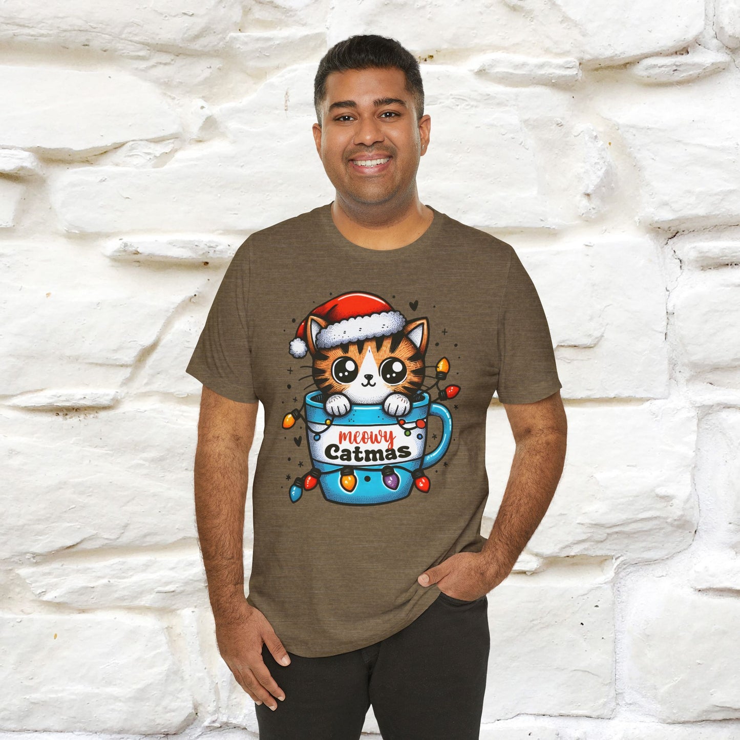 Meowy Catmas T-Shirt | Festive Cat Christmas Shirt for Men & Women | 100% Cotton