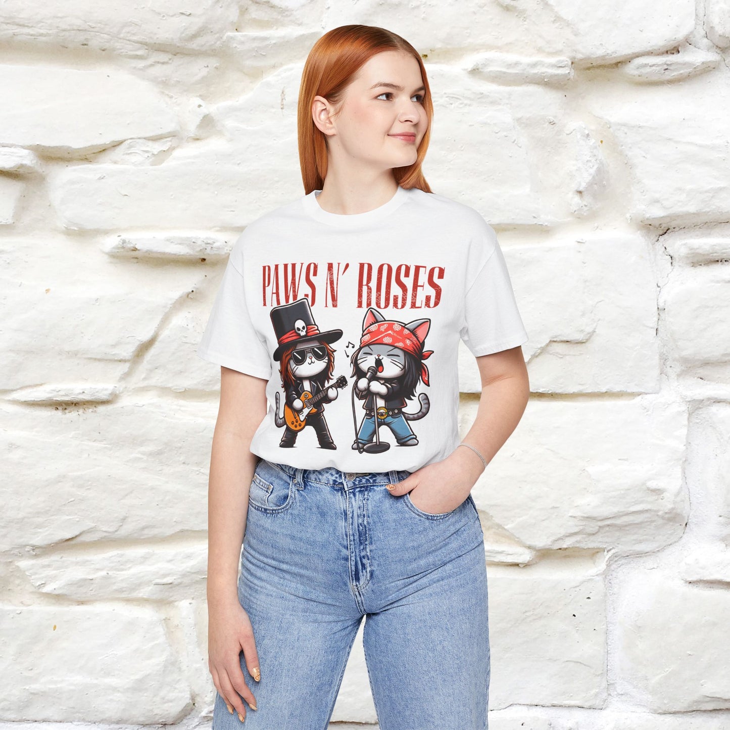 Paws N' Roses T-Shirt | Rock-Inspired Cat Lover Tee for Men & Women | 100% Cotton*