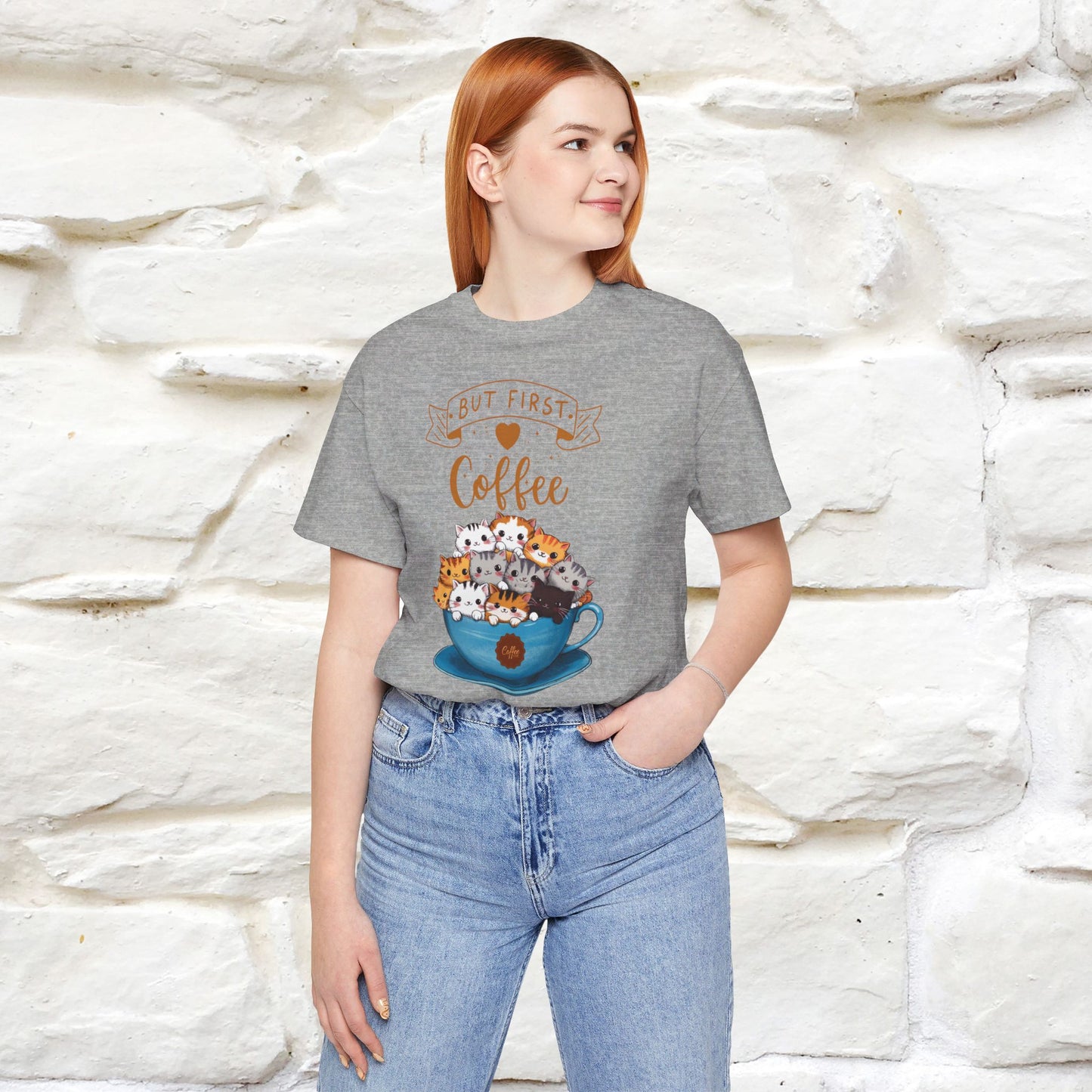 ''But First Coffe Time'' Cat T-shirt for Women 100% Cotton* - Nunu&Miao Studio