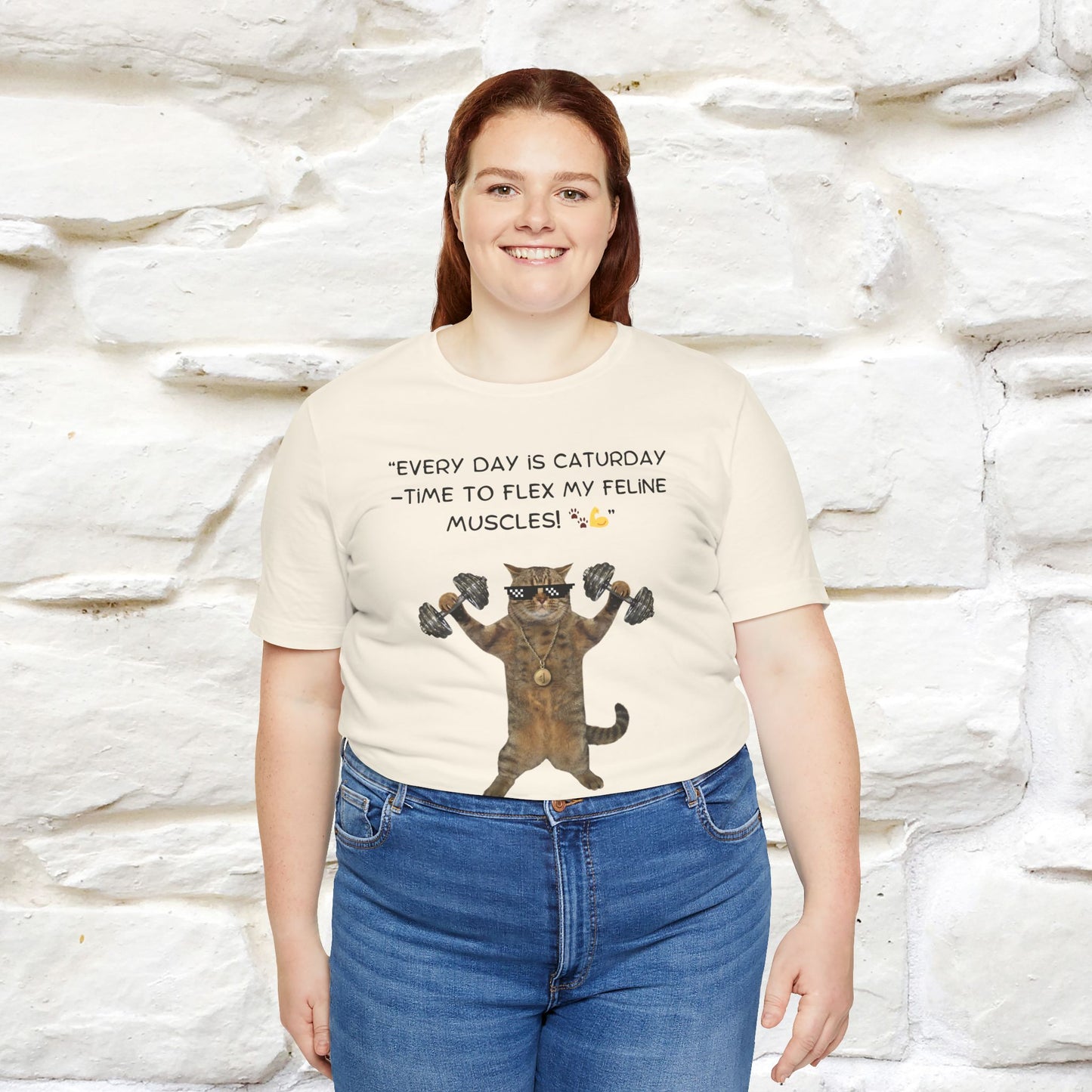 "Everyday Is Caturday – Flex My Feline Muscle" Funny Cat T-Shirt | 100% Cotton* | Cat-Themed Apparel for Men & Women