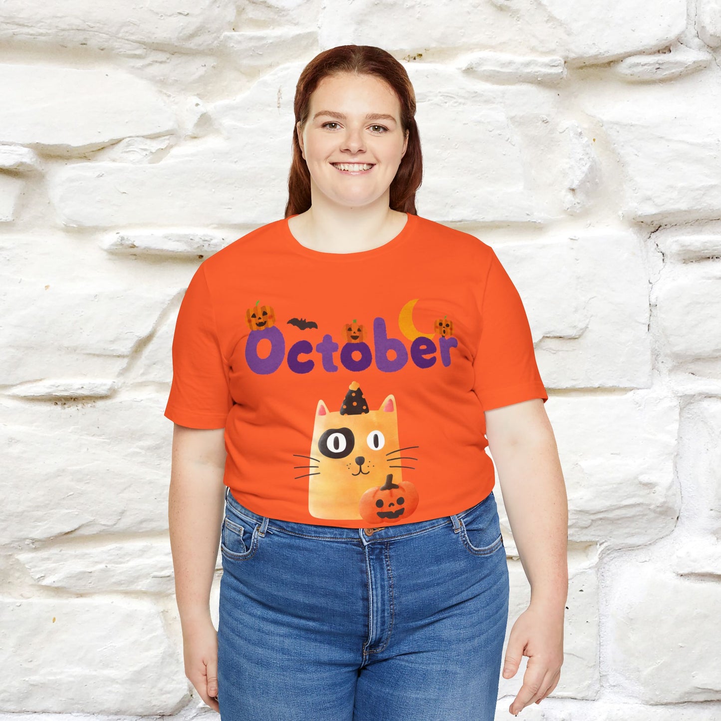 ''October Halloween'' Cat Unisex T-shirt 100% Cotton*