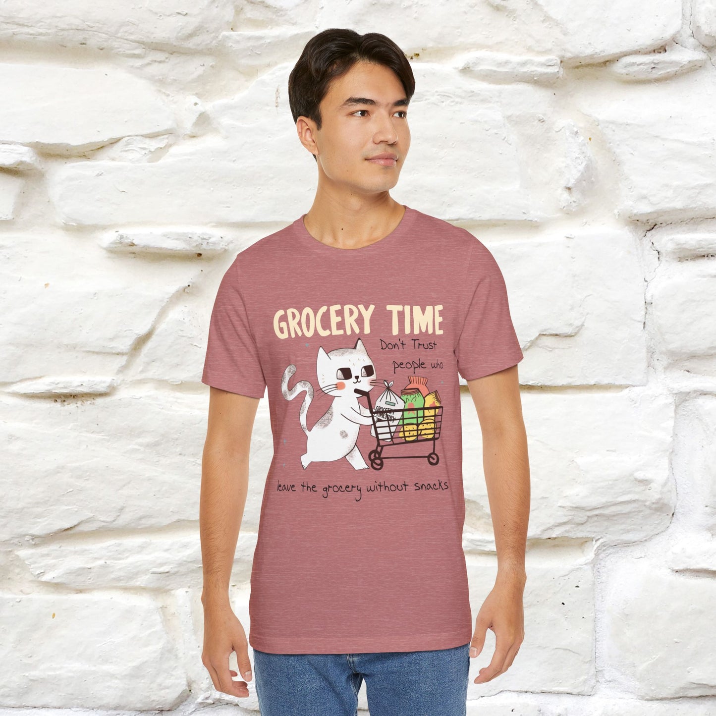 "Grocery Time: Don’t Trust People Who Leave the Grocery Without Snacks" Cat T-Shirt for Men & Women  | 100% Cotton* | Funny Tee