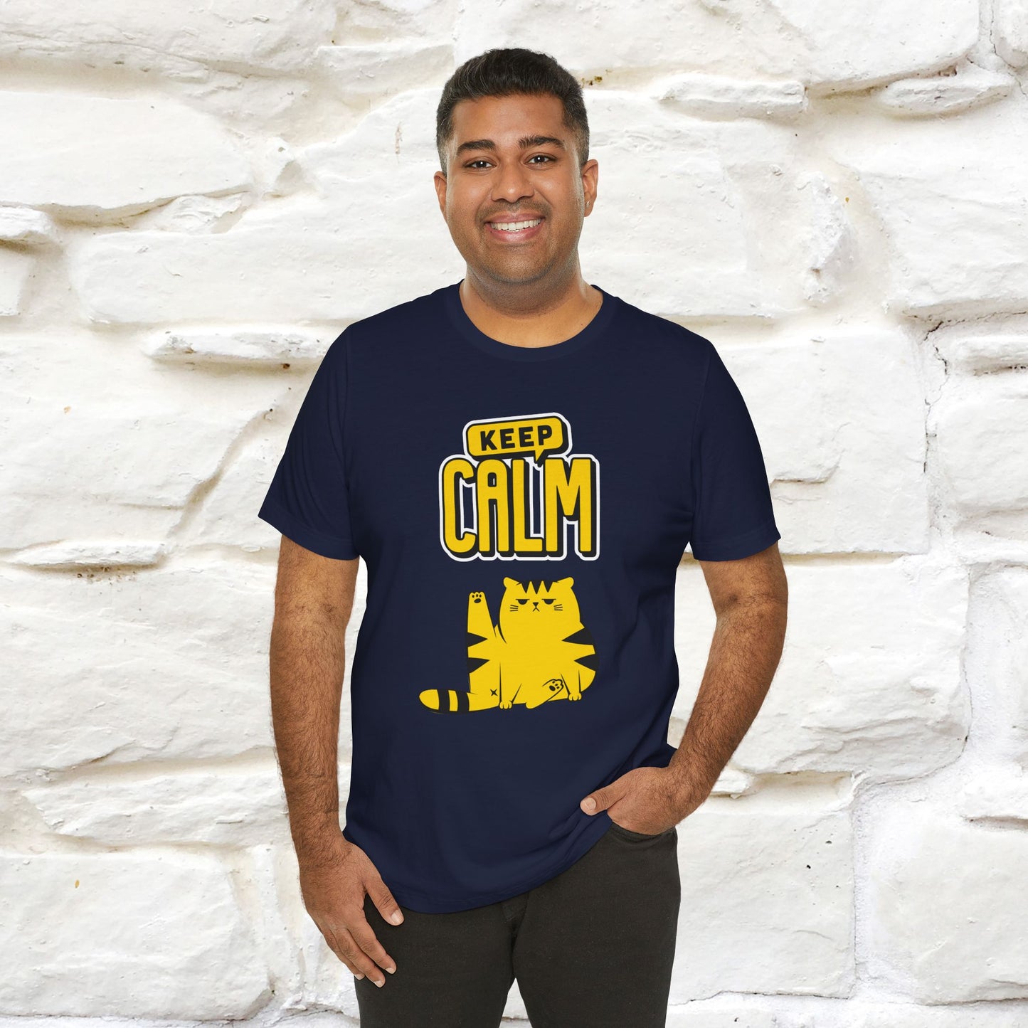 Keep Calm Cat T-Shirt for Men & Women | 100% Cotton* Relaxed Cat Lover Tee