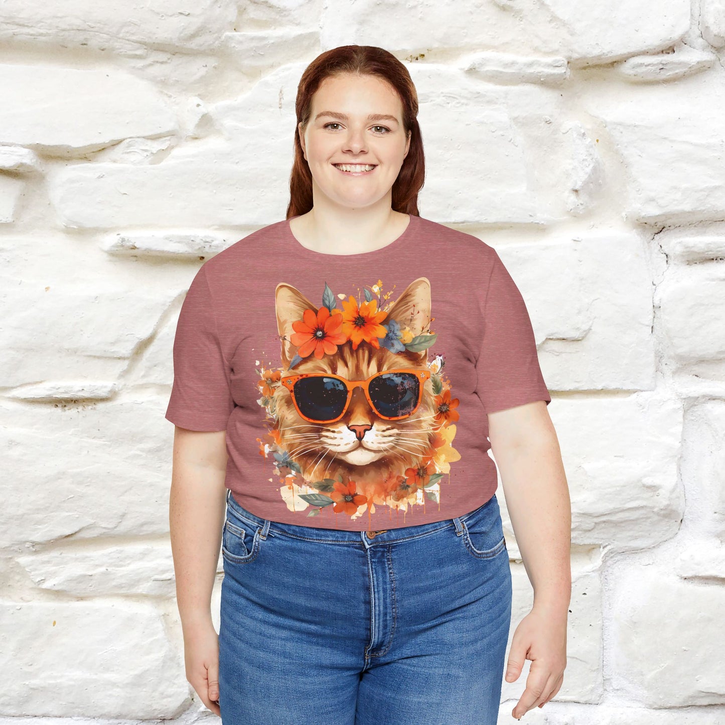 "Cool Cat in Bloom" T-shirt for Women 100% Cotton* - Nunu&Miao Studio