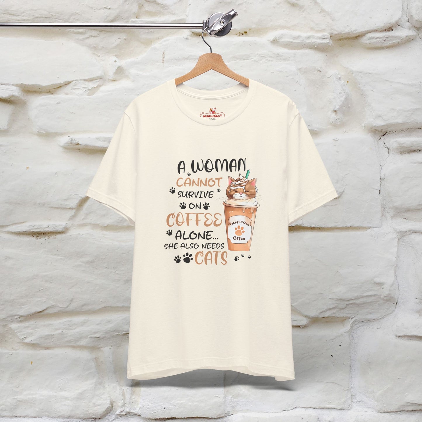 "A Woman Cannot Survive On Coffee Alone... She Also Needs Cats" Cute Cat T-Shirt for Women | 100% Cotton* 🐾