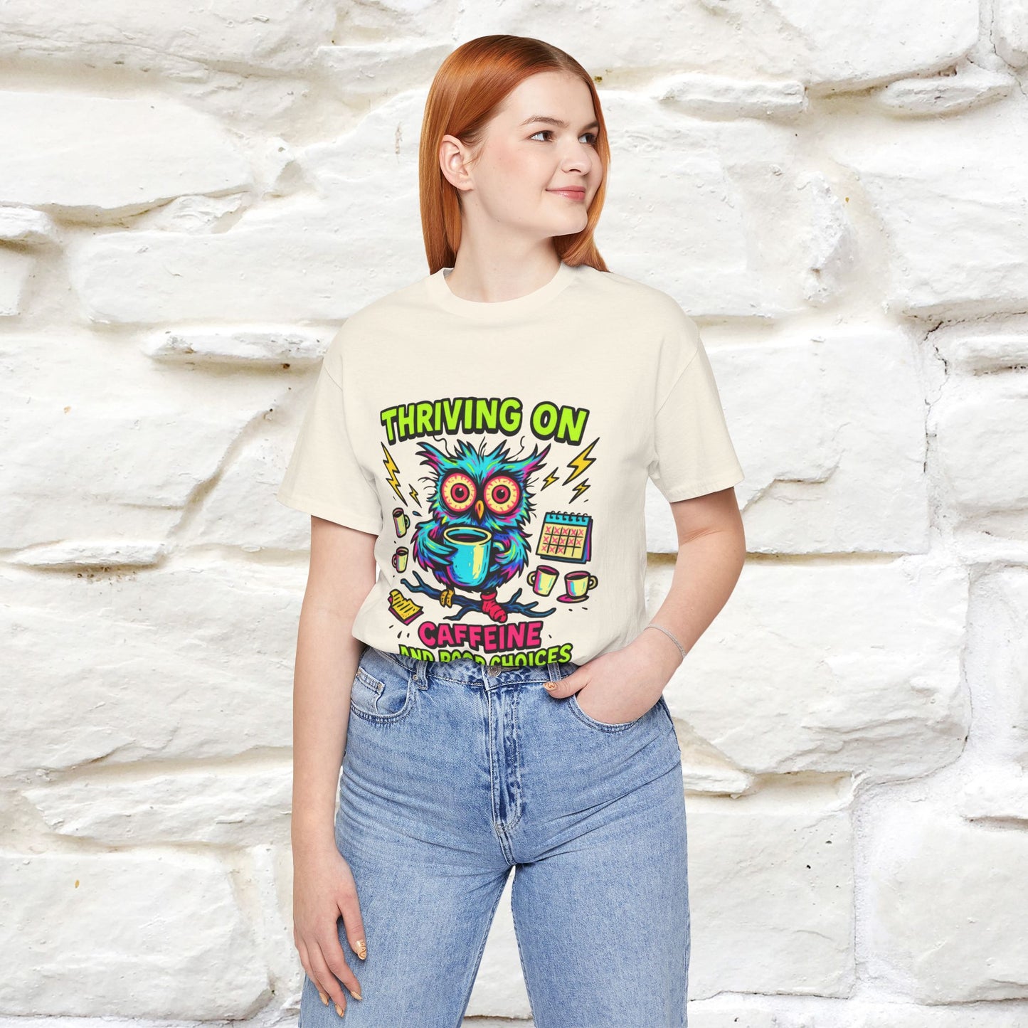 ''Thriving On Caffeine And Poor Choices''|  Sarcastic Cat T-Shirt | Nunu&Miao Studio