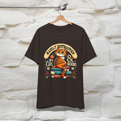 "Easily Distracted By Cats & Books" Cat T-shirt for Men & Women | 100% Cotton* | Cat Lover Tee