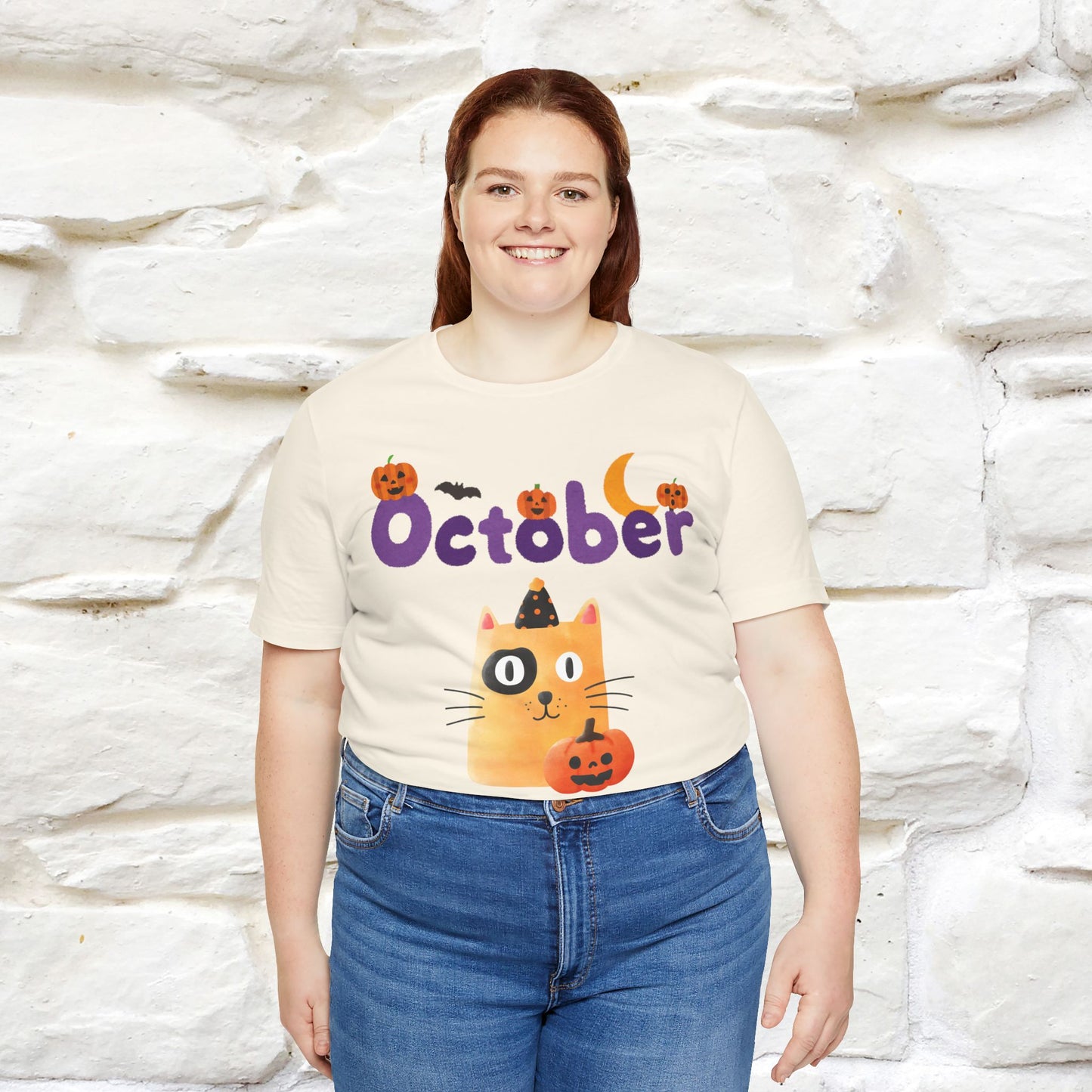 ''October Halloween'' Cat Unisex T-shirt 100% Cotton*