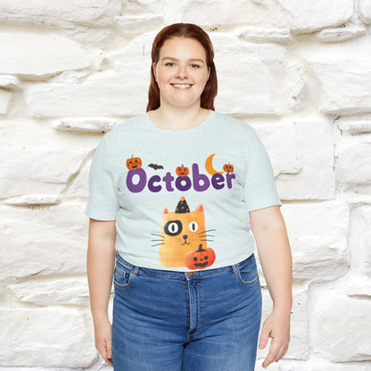 ''October Halloween'' Cat Unisex T-shirt 100% Cotton*