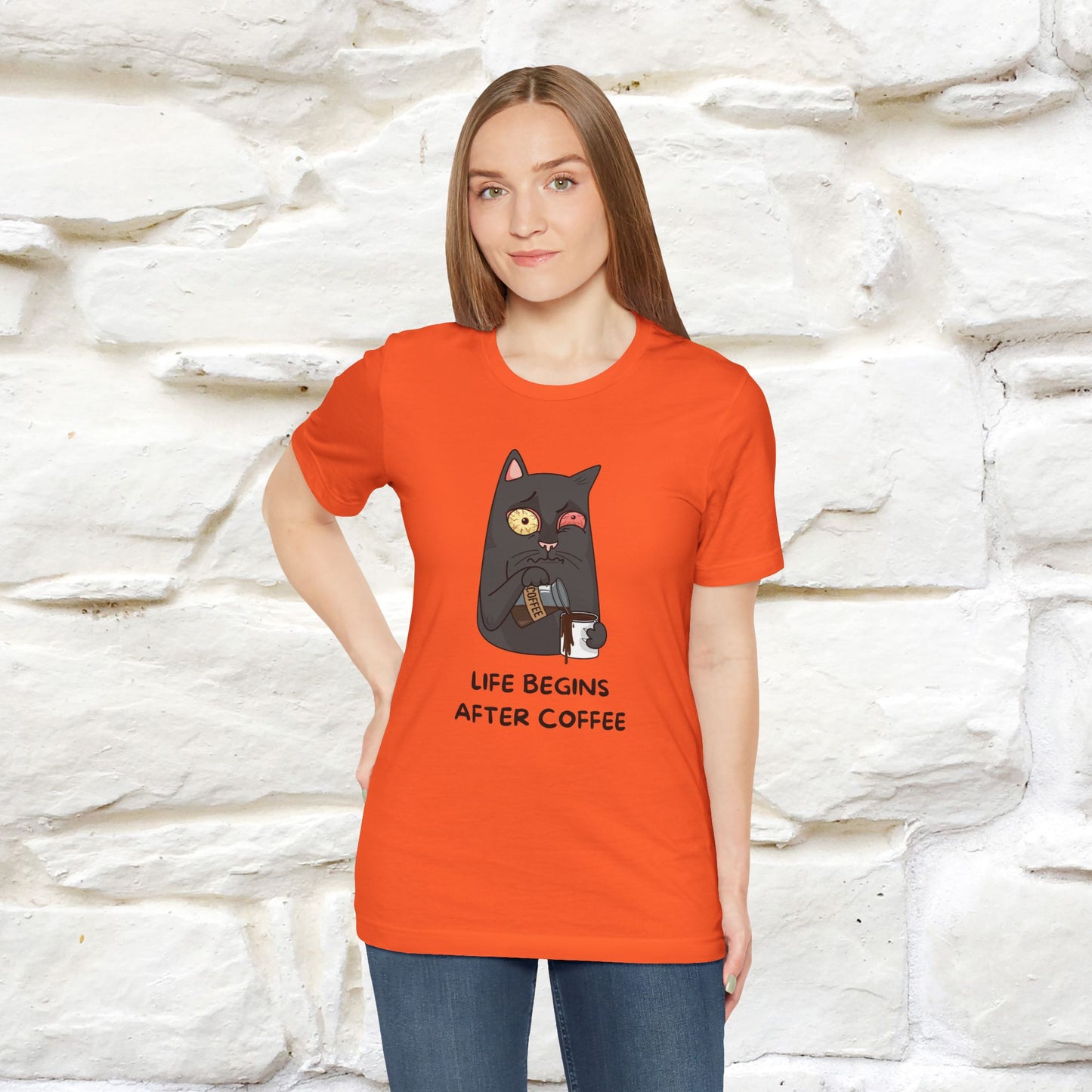 ''Life Begings After Coffe''  Cat T-shirt for Men and Women  100% Cotton*